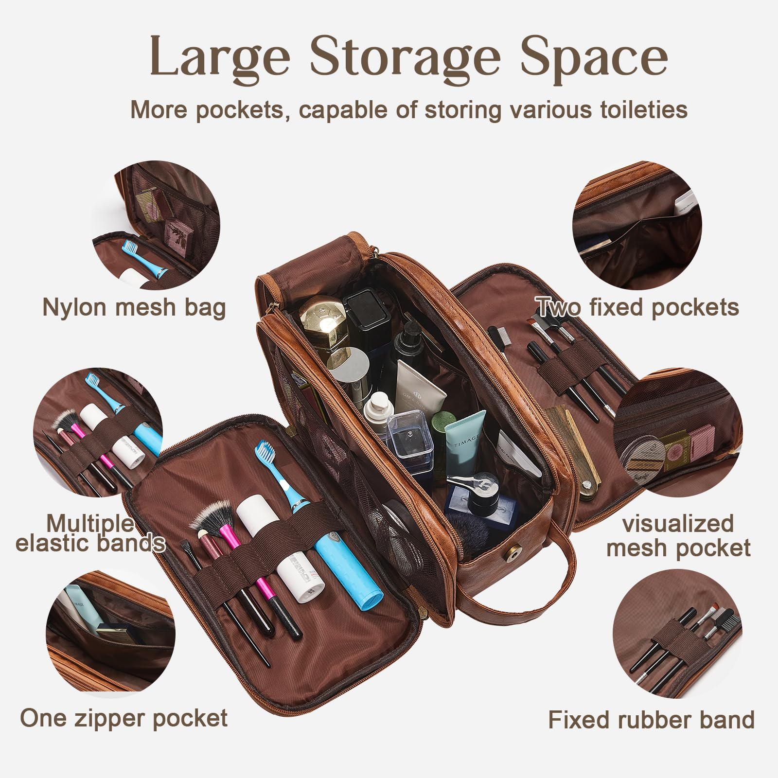 Personalized Leather Toiletry Bag for Men - Large Waterproof Travel Shaving Dopp Kit | PU Leather Cosmetic Organizer | Custom Engraved Groomsmen Gift | Perfect for Business Trips, Camping & Vacation Essentials