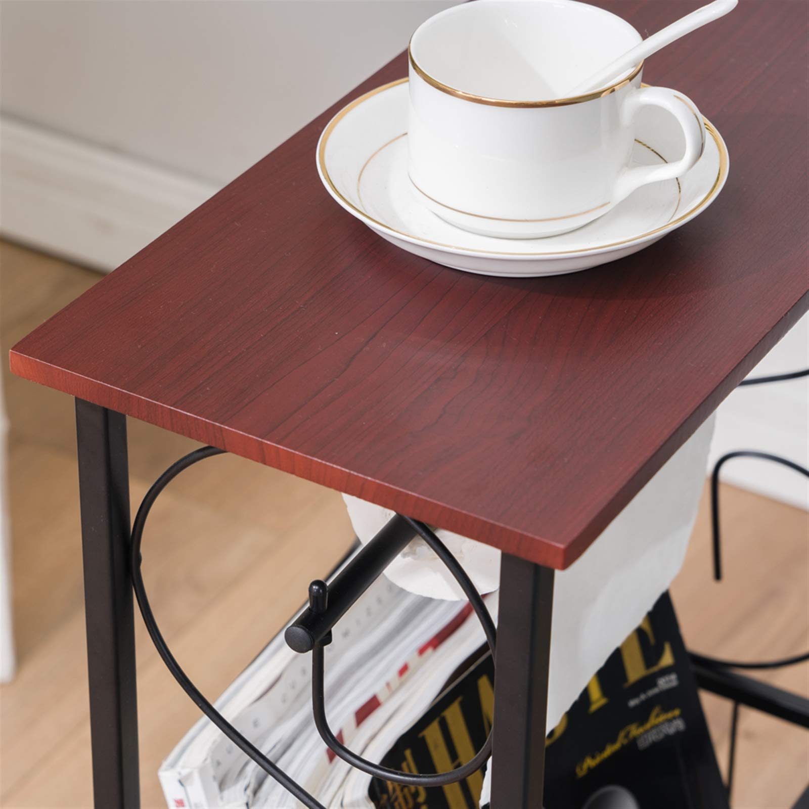 Industrial Retro Side Table with Storage Shelves - Small Living Room End Table, Nightstand or Sofa Table, Brown, 14.6 x 8 x 21.3 Inches - Perfect for Bedroom, Office or Apartment Decor