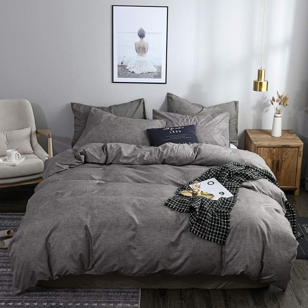 Premium 100% Washed Microfiber Duvet Cover Set Queen Size - 3 Piece Soft Breathable Bedding with Zipper Closure (Solid Gray) - Perfect for Master Bedroom, Guest Room & Cozy Home Decor