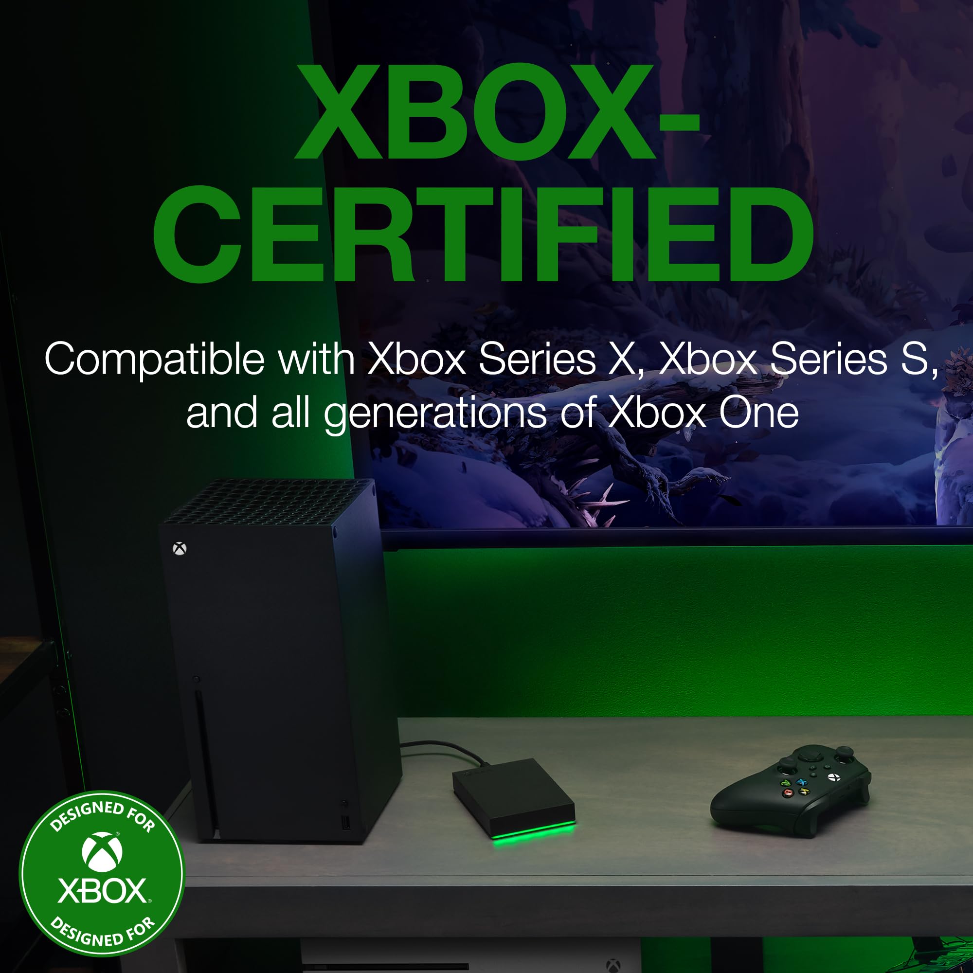 Seagate 5TB Game Drive for Xbox - Portable External Hard Drive HDD, USB 3.2 Gen 1, Black with Green LED Bar - Xbox Certified, 3-Year Rescue Service (STKX5000403) - Perfect for Xbox Series X/S, One & PC Gaming Storage Expansion
