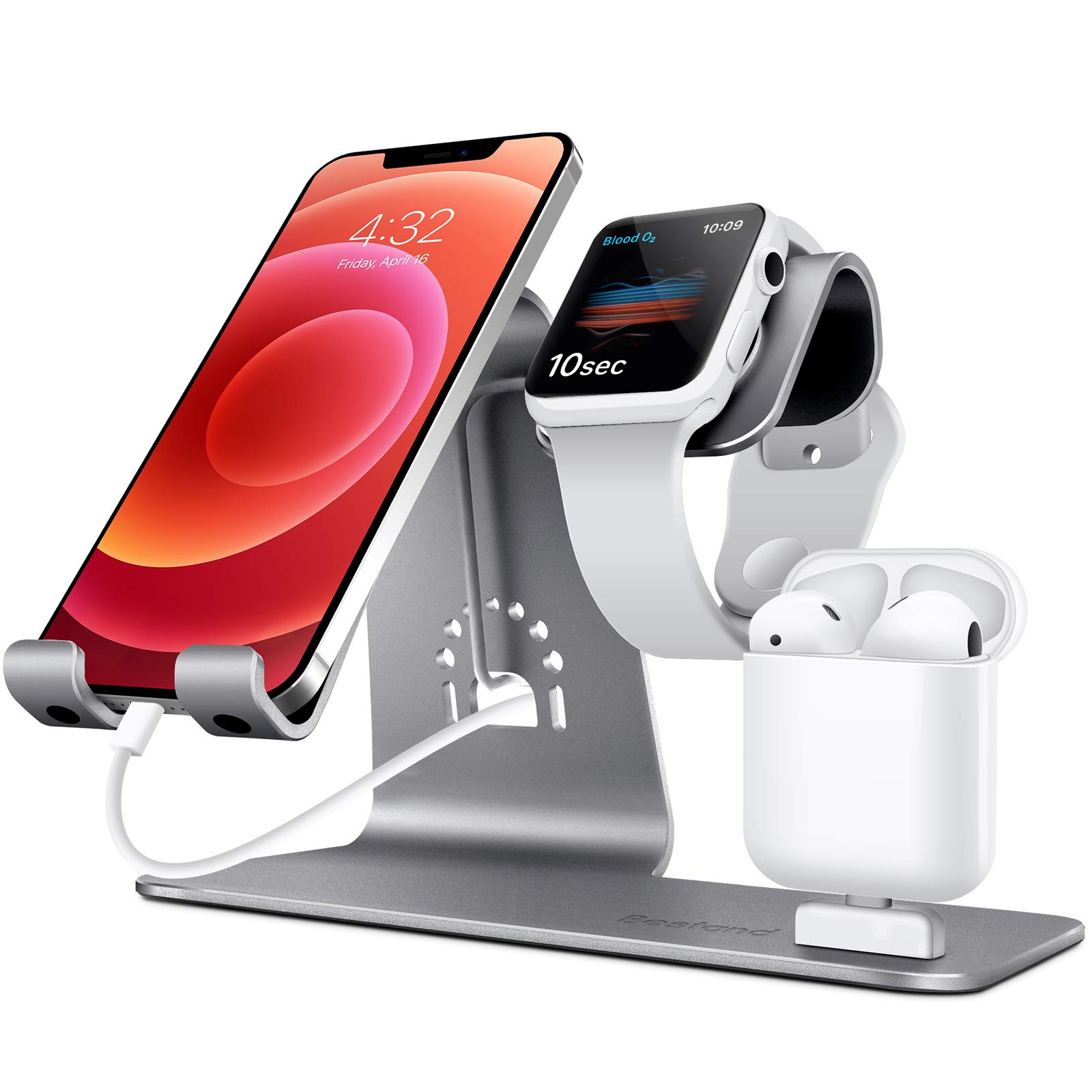 3-in-1 Charging Stand for iPhone, Apple Watch & AirPods - Grey | Multi-Device Charging Station | Perfect for Home, Office & Nightstand (AirPods Charging Case Not Included)