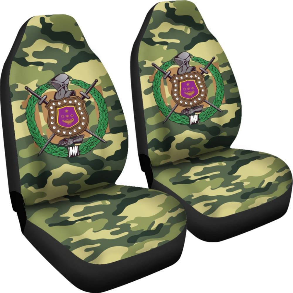 Premium Green Camouflage Omega Psi Phi Car Seat Covers - Durable & Stylish for Fraternity Members - Perfect for Cars, Trucks & SUVs
