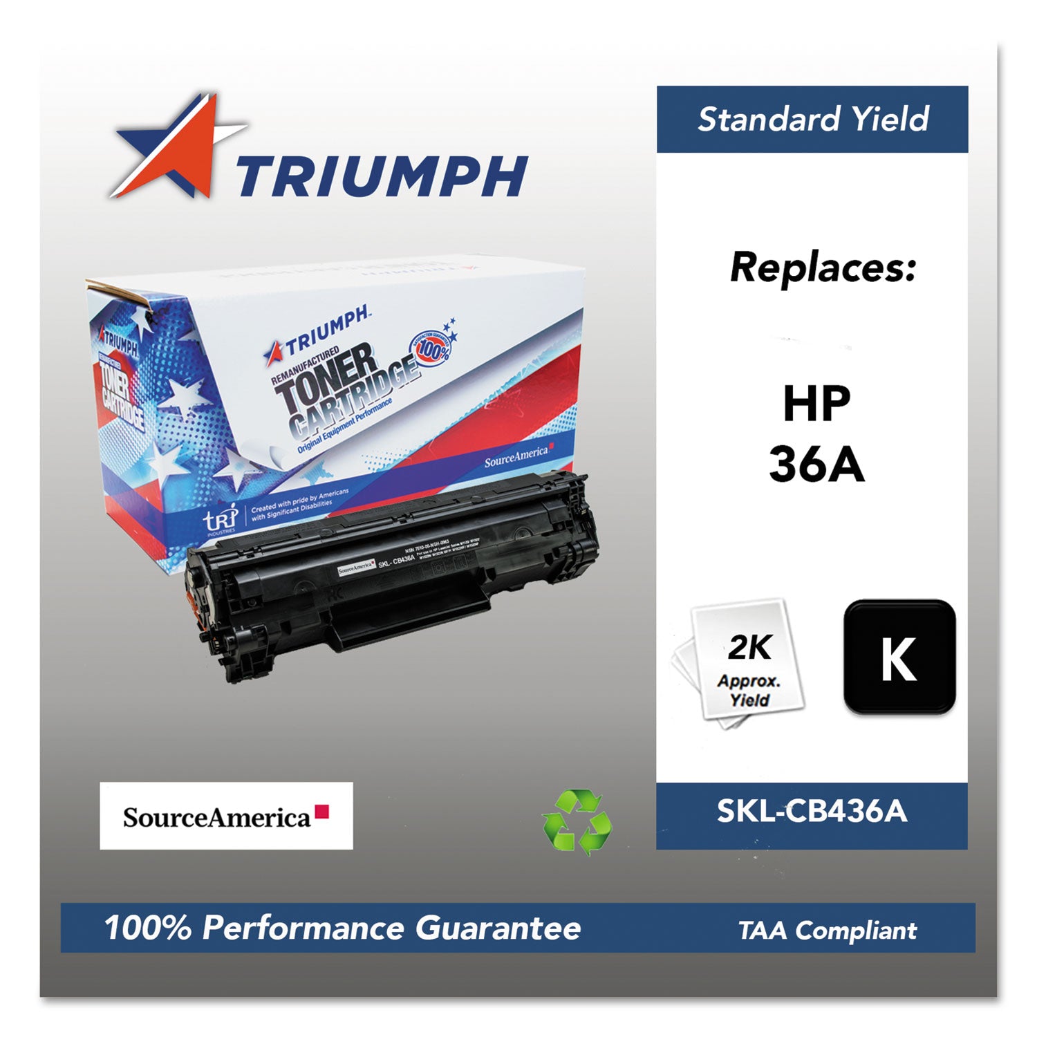 High-Yield Remanufactured CB436A (36A) Black Toner Cartridge - 2000 Page Yield - Compatible with HP Printers - Ideal for Office & Home Printing