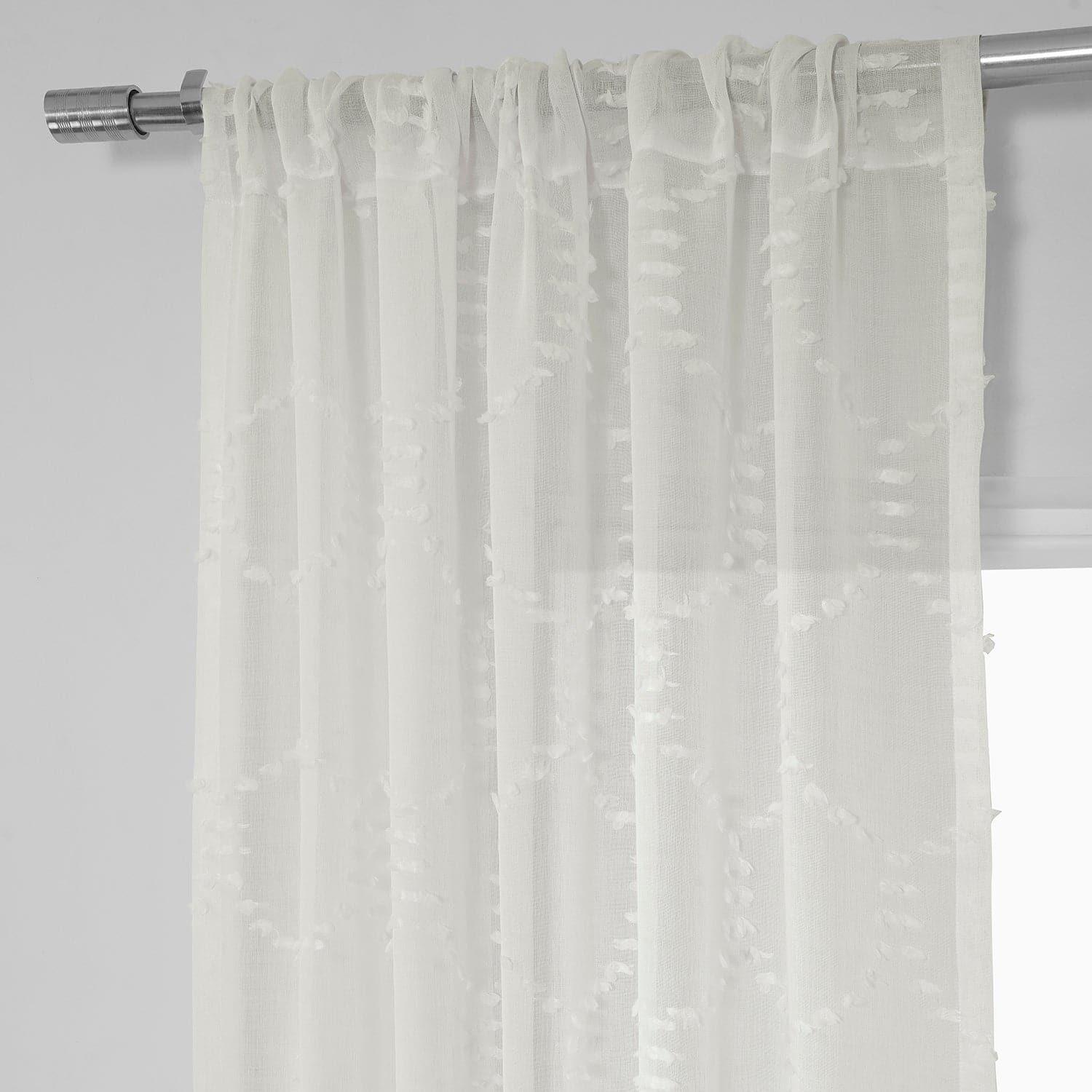 Geometric Pattern Sheer Curtains - Faux Linen Window Drapes with Marseille Shell Design for Living Room, Bedroom & Office Decor