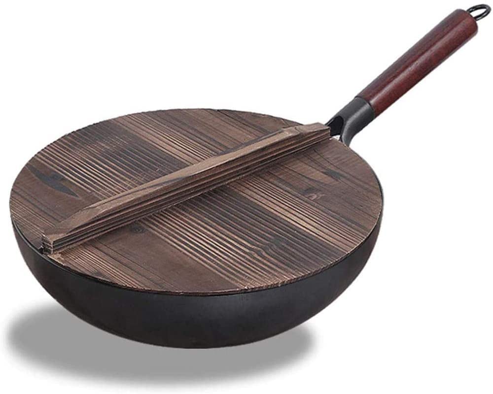 Cast Iron Wok Pan - Heavy Duty Nonstick Chinese Stir Fry Skillet | Uncoated Hand-Forged Iron Cooking Pot for Kitchen | Perfect for Stir-Frying, Deep Frying & Asian Cuisine