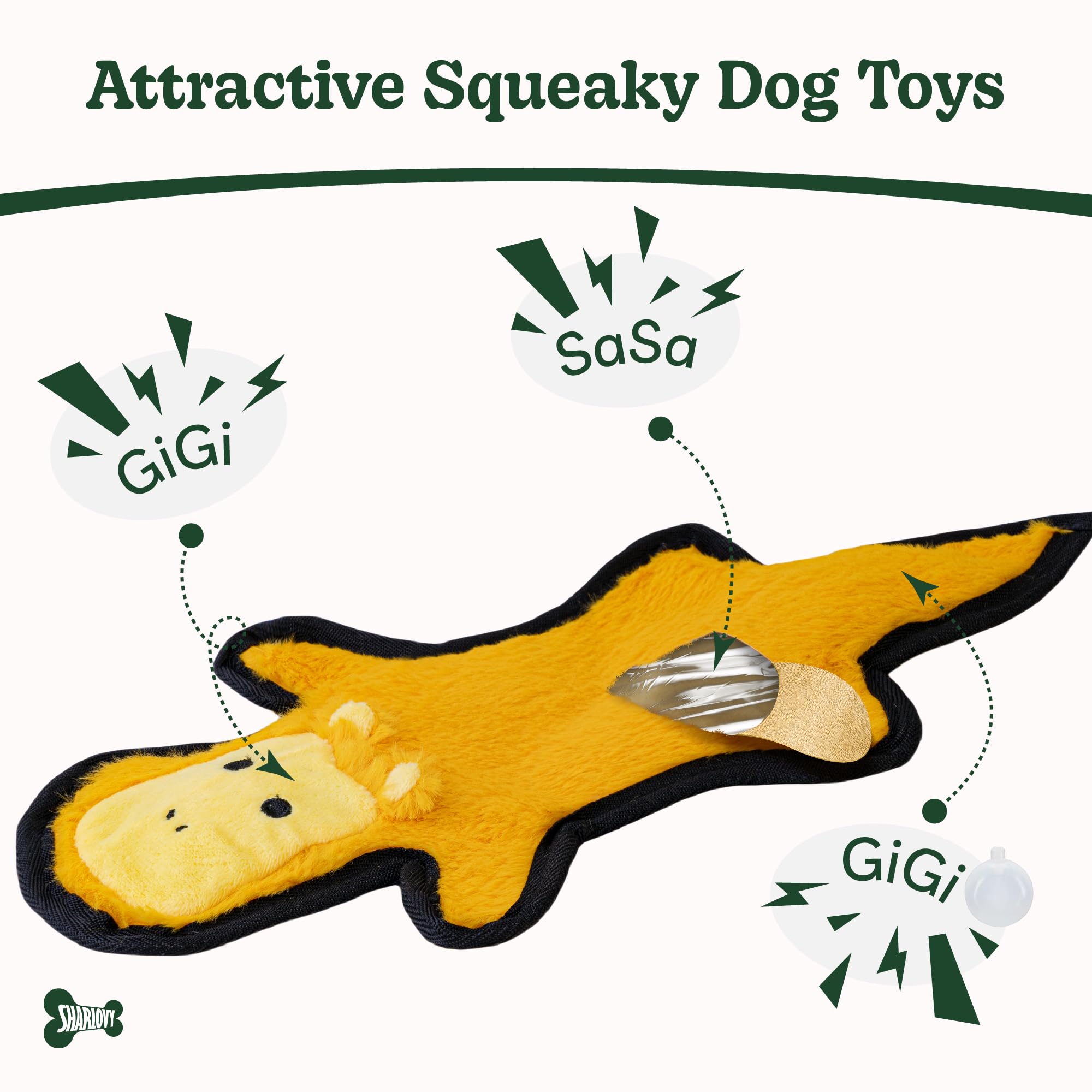 SHARLOVY No Stuffing Crinkle Squeaky Dog Toys - Durable 6-Layer Chew Toys for Aggressive Chewers, Teething Puppies & Small/Medium/Large Breeds - Long-Lasting Plush Dog Toy for Playtime, Training & Anxiety Relief