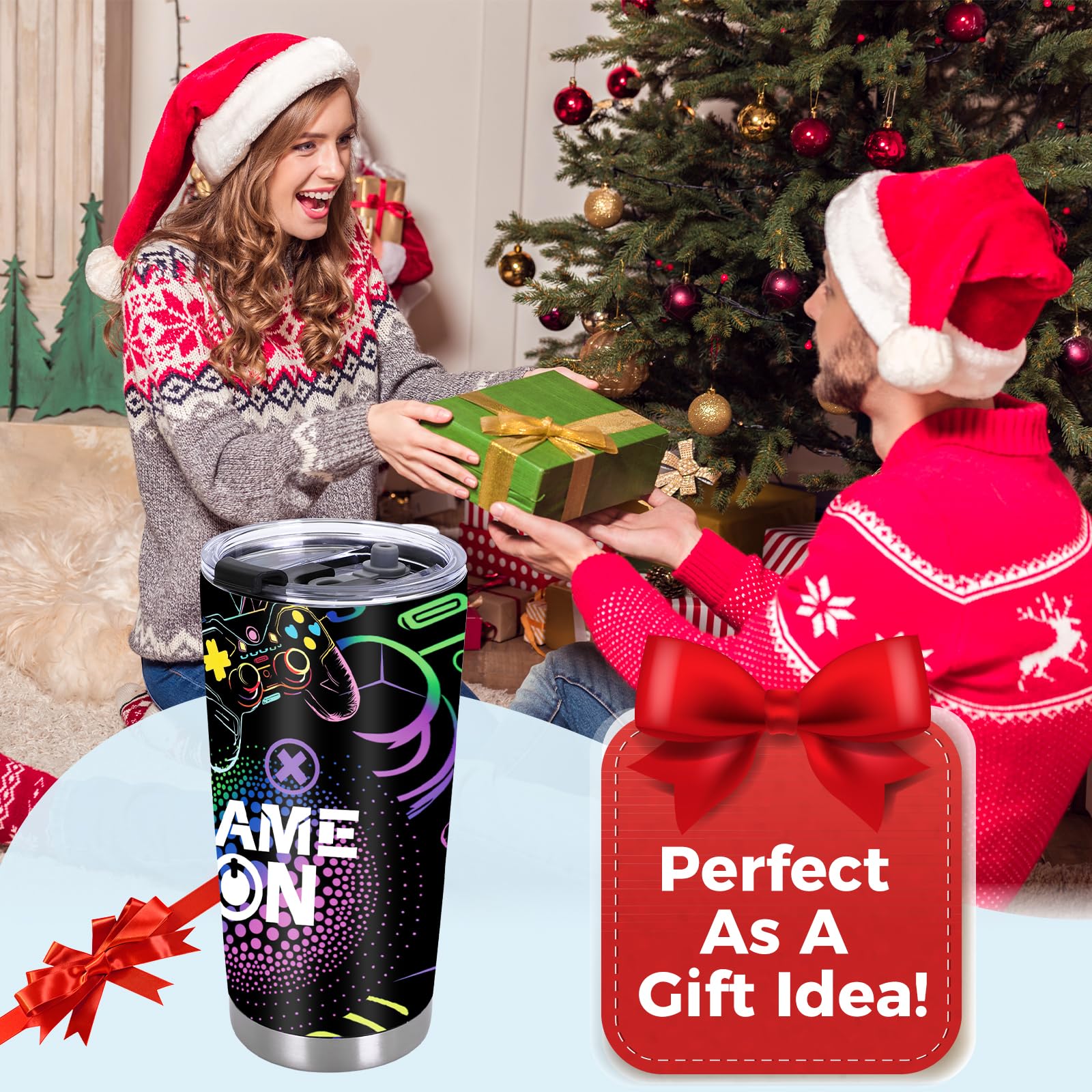 20oz Insulated Stainless Steel Gaming Tumbler with Handle & Lid - Leakproof Travel Mug for Gamers, Men, Women & Teens - Perfect Gift for Birthday, Valentine's Day - Great for Gaming Sessions, Office Use & Outdoor Activities
