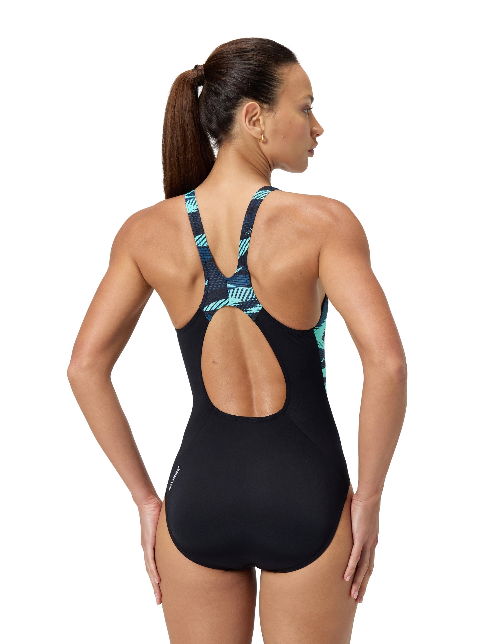 Hyperboom Splice Muscleback Swimsuit for Women - High Performance Swimwear in Black & Green - Perfect for Lap Swimming, Beach Vacations & Water Sports