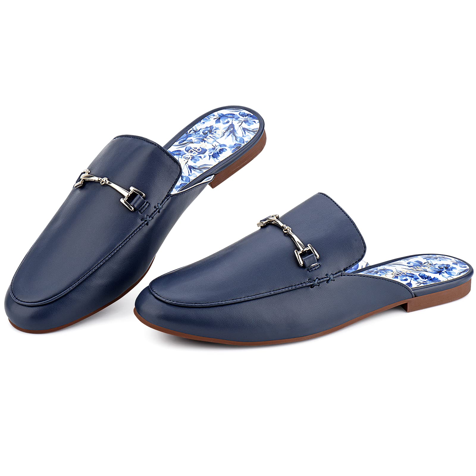 JENN ARDOR Women's Slip-On Mules - Backless Loafers with Metal Chain, Pointed Toe Slides & Low Heel for Work & Casual Wear | Comfortable Walking Shoes for Office, Commuting & Everyday Use