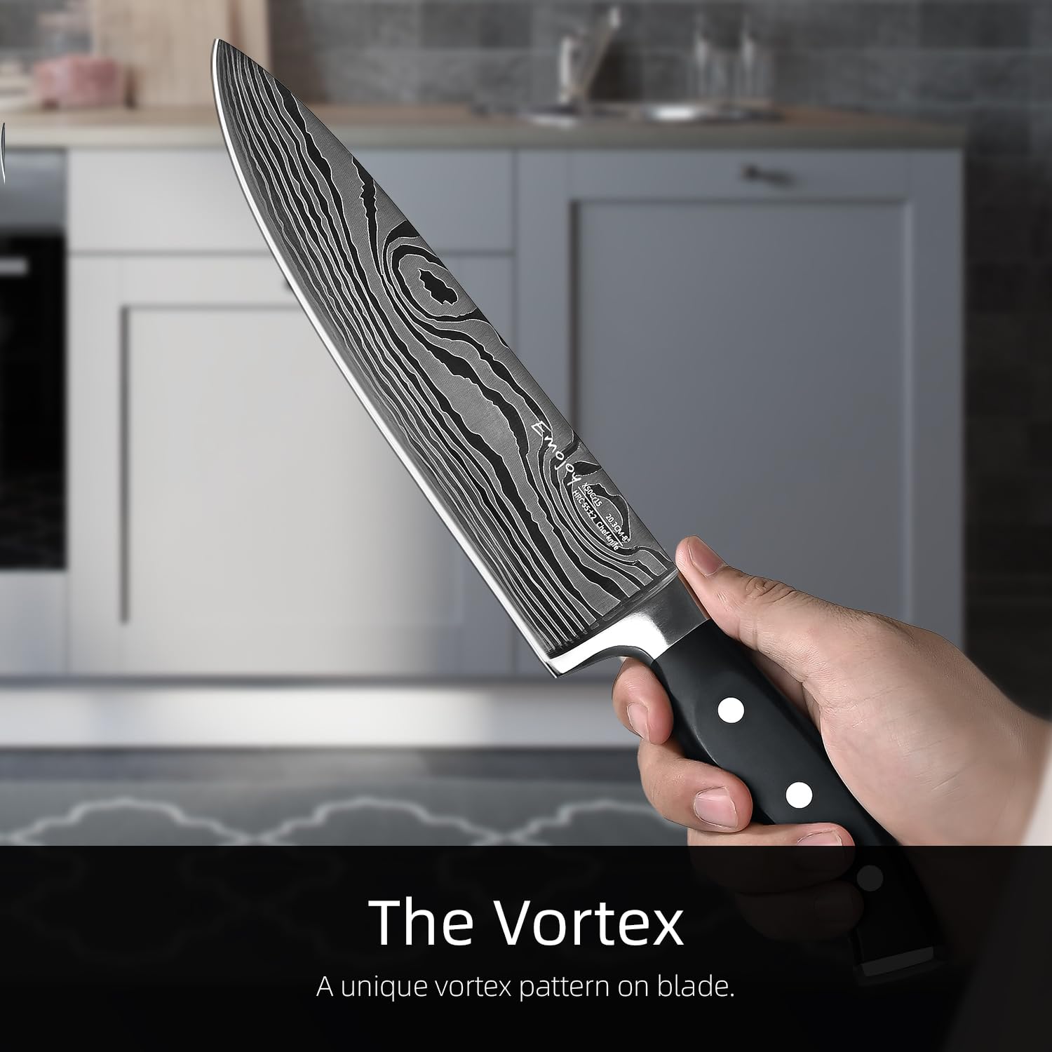 Emojoy 18-Piece Stainless Steel Knife Set with Block - Kitchen Knives with Built-in Sharpener, Shears & Carving Fork - Black | Perfect for Home Chefs, Cooking Enthusiasts & Professional Kitchens