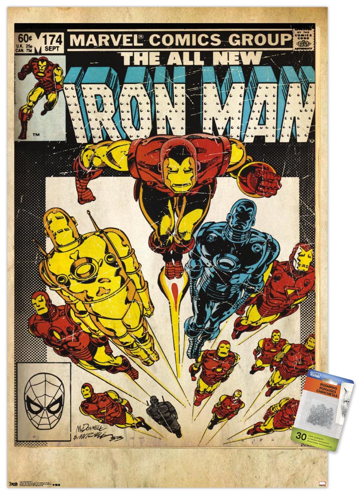 Marvel Comics Iron Man Cover #174 Wall Poster with Push Pins - Premium Superhero Decor for Home, Office & Game Room