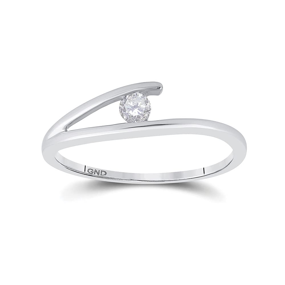 10K White Gold Women's Round Diamond Solitaire Promise Ring - 1/10 CTTW - Perfect for Engagements, Anniversaries & Special Occasions