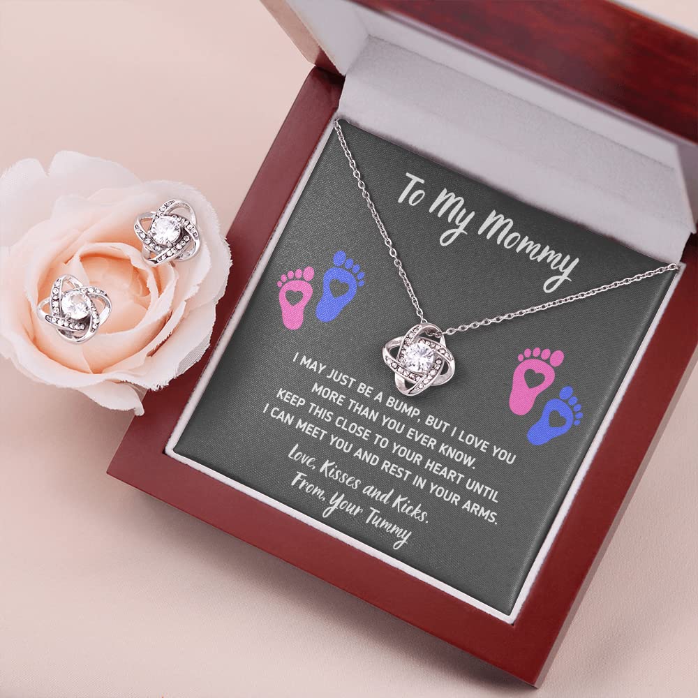 Baby Feet Jewelry Necklace - Heartfelt Gift for First Time Moms & Pregnant Women | Mommy to Be Keepsake with Baby Bump Charm | Includes Elegant LED Gift Box & Matching Earrings | Perfect for Baby Showers, Mother's Day & Pregnancy Announcements