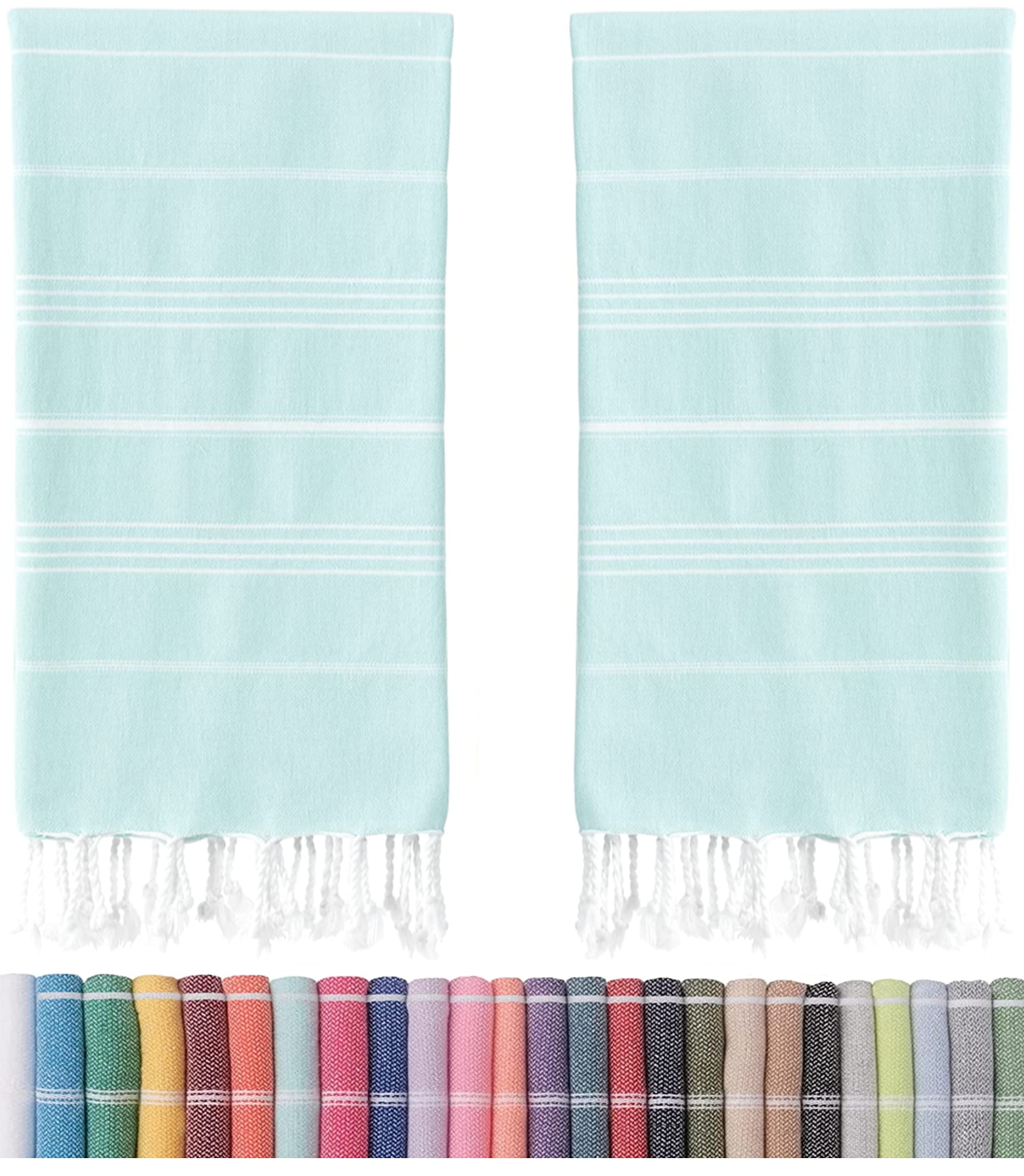 HAVLULAND 2-Pack Turkish Beach Towels - 100% Cotton, Super Absorbent & Quick-Drying - Sand-Free & Sand-Resistant - Oversized Beach Blanket (71x39 Inches) - Extra Large Turkish Peshtemal in Aquamarine - Perfect for Beach, Pool, Yoga & Travel