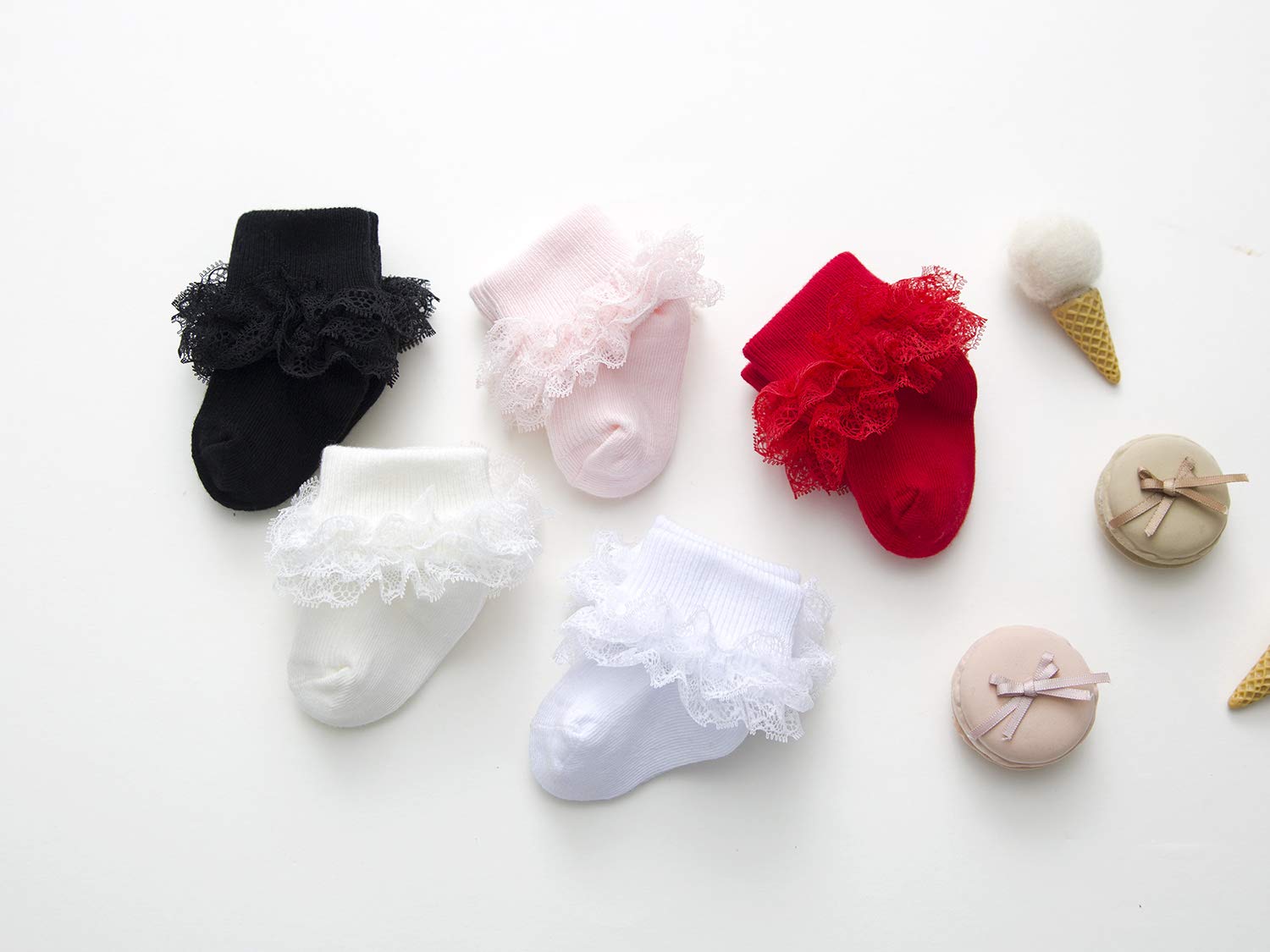 EPEIUS Baby Girls Lace Socks - Eyelet Turn Cuff Ruffle Trim Dressy Ankle Socks for Newborn, Infant & Toddler (3/5 Pairs) - Perfect for Special Occasions, Photo Shoots & Party Outfits
