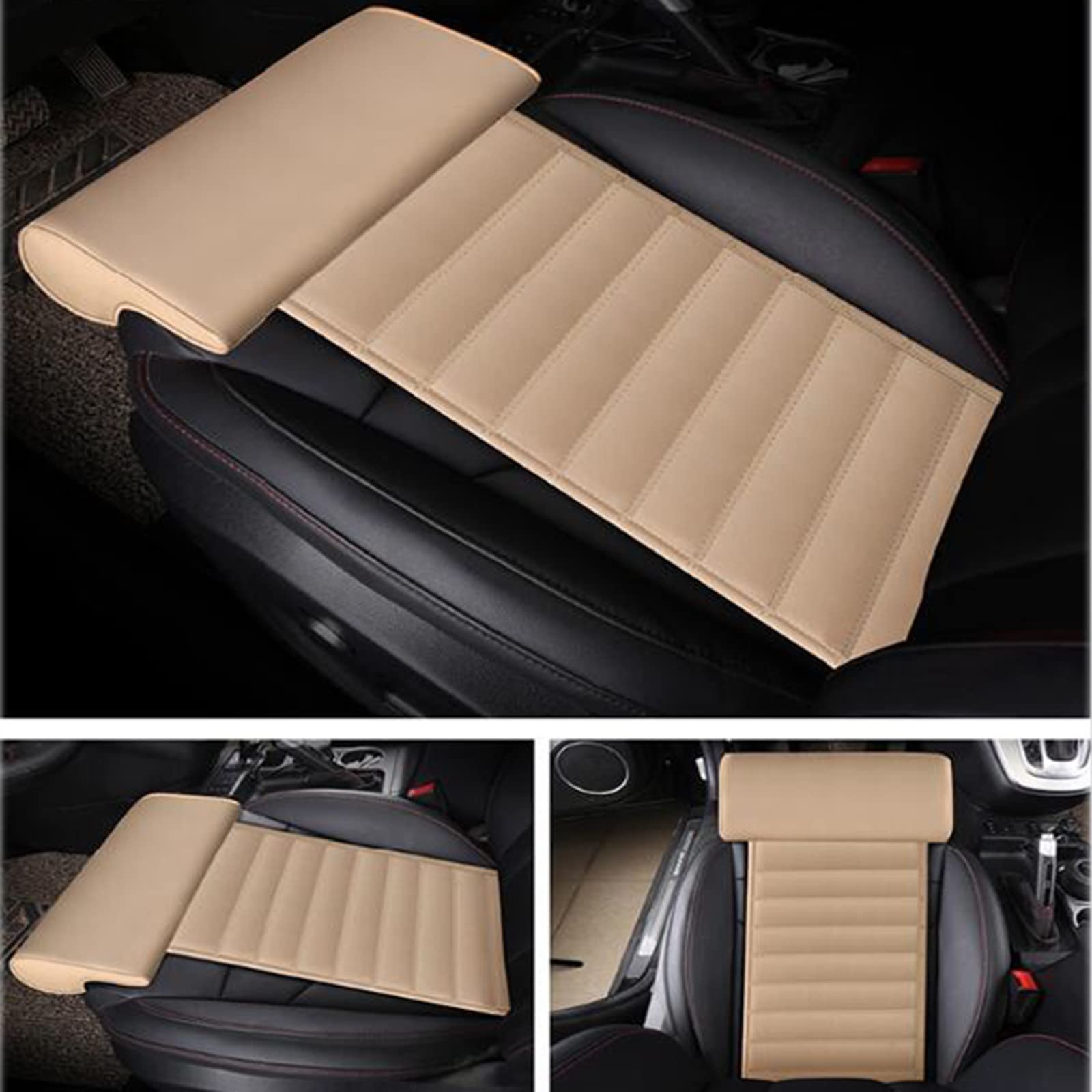 Car Seat Extender Cushion - Adjustable Leg Support Pillow for Long-Distance Driving | Comfortable Knee Pad for Car, Bus, Train & Office Chairs | Beige Long Strip Design | Perfect for Road Trips & Commuting
