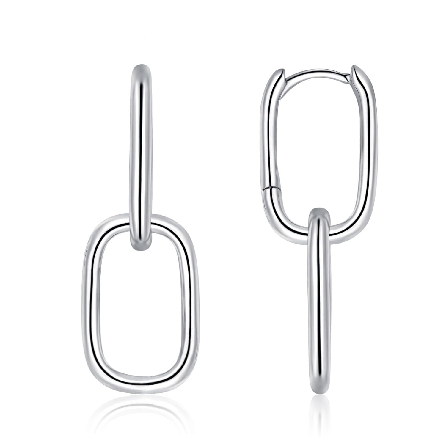 Deyanse 925 Sterling Silver Double Oval Hoop Earrings for Women | Hypoallergenic Convertible Link Drop Dangle Earrings with Zircon | Small Huggies Round Earrings for Everyday Wear, Date Night & Special Occasions