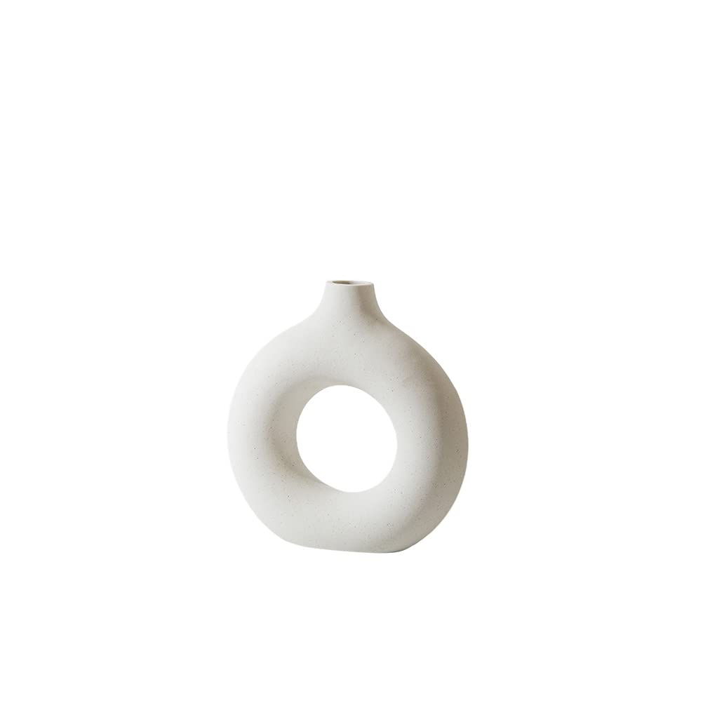 Modern Ceramic Hollow Oval Vase - Handmade Artisan Flower Vase for Home Decor | Small Decorative Vase for Dried Flowers, Centerpieces & Boho Style Interior Design | Perfect for Living Room, Bedroom & Wedding Decorations