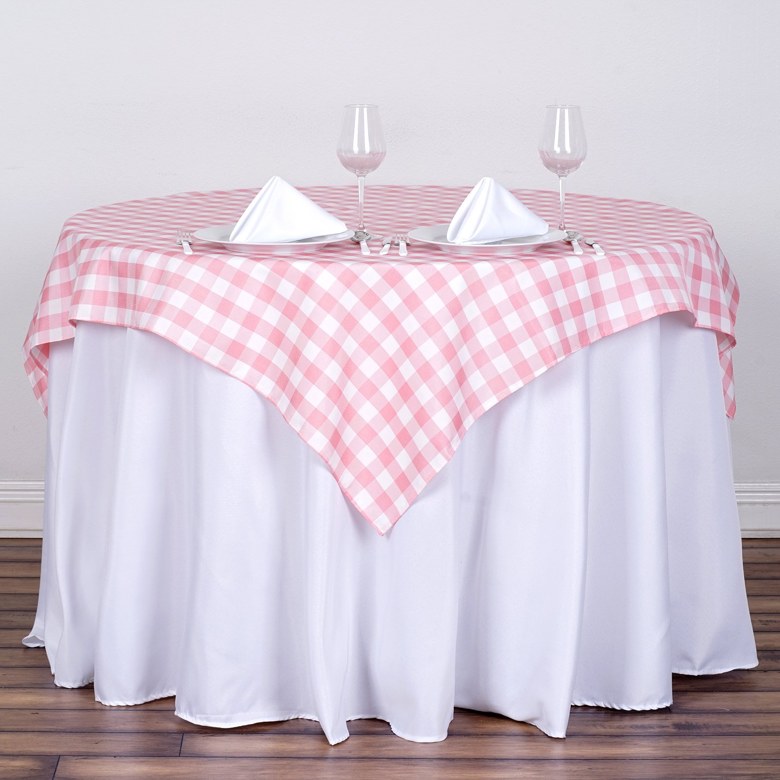 10 Pack 54-Inch Rose Quartz Pink Square Gingham Checkered Polyester Tablecloths - Premium Table Linens for Wedding, Party, Bridal Shower & Special Events Decorations