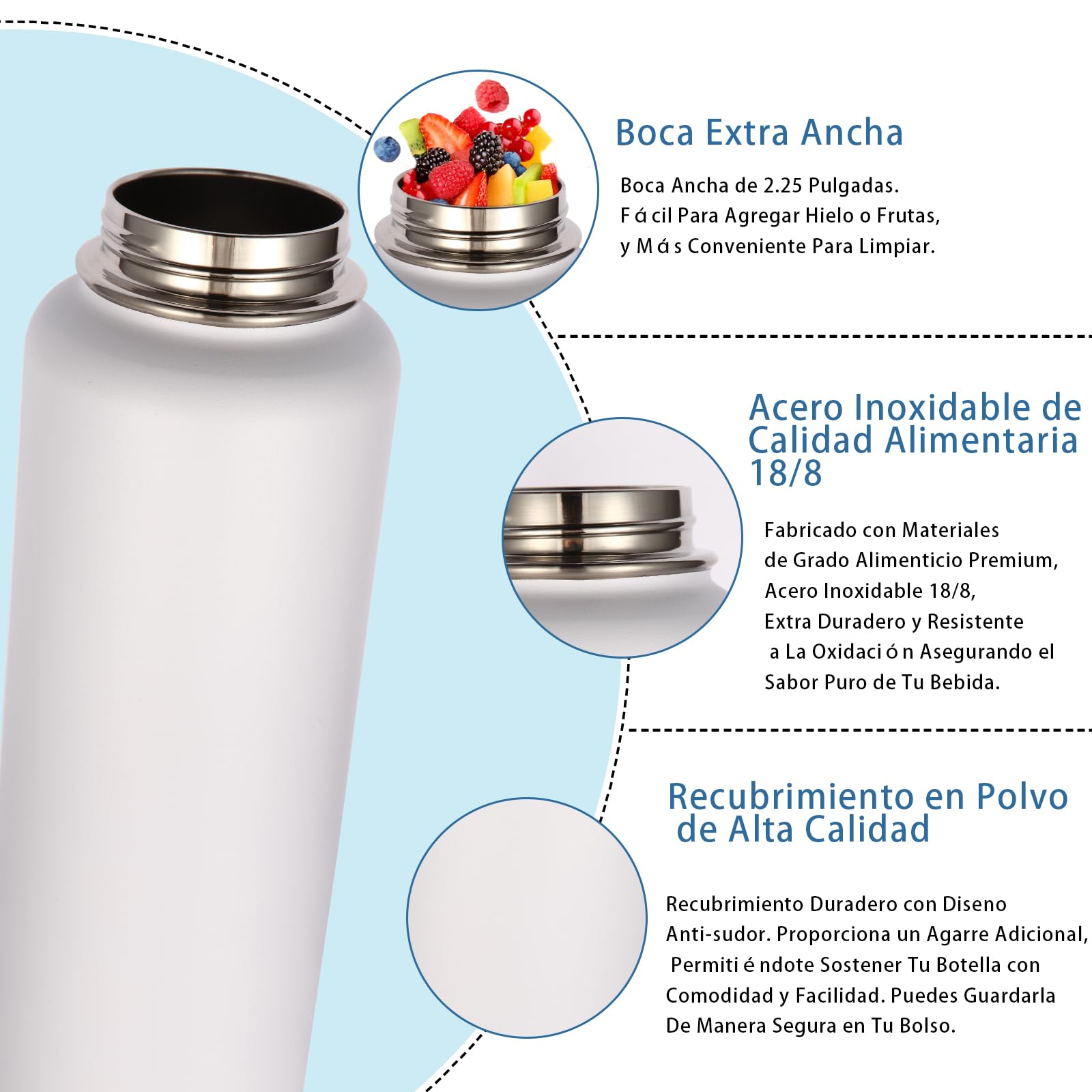 Volhoply 8 Pack Insulated Stainless Steel Water Bottles 40 oz - Reusable Sports Bottle with Paracord Handle & Spout Lid - Metal Travel Cup for Hiking, Camping, Gym & Outdoor Activities (White, 8 Set) - Keeps Drinks Cold for 24 Hours