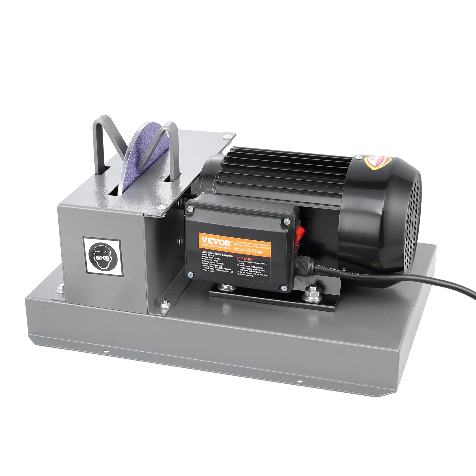 VEVOR 500W Lawn Mower Blade Sharpener - 2/3HP Bench Grinder with 7-inch Ceramic Wheel for High/Low Lift, Gator & Flat Blades | Professional Lawn Equipment Maintenance Tool for Home Garden & Landscaping