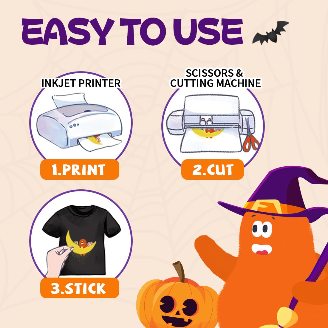 TranSmile No Heat Transfer Paper for T-Shirts (8.5 x 11 Inches, 20 Sheets) - Printable Inkjet Transfer Vinyl for Dark Fabrics, Removable Sticker Paper - Perfect for DIY Projects, Custom Apparel, and Crafting