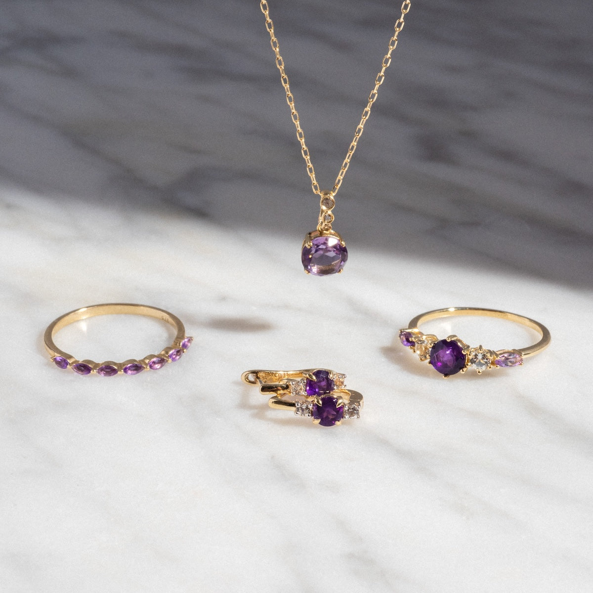 Solid Gold 2025 February Birthstone Amethyst Jewelry Set | Elegant Statement Necklace & Earrings | Perfect Valentine's Gift with Free Gift Box | Ideal for Anniversaries, Date Nights & Special Occasions
