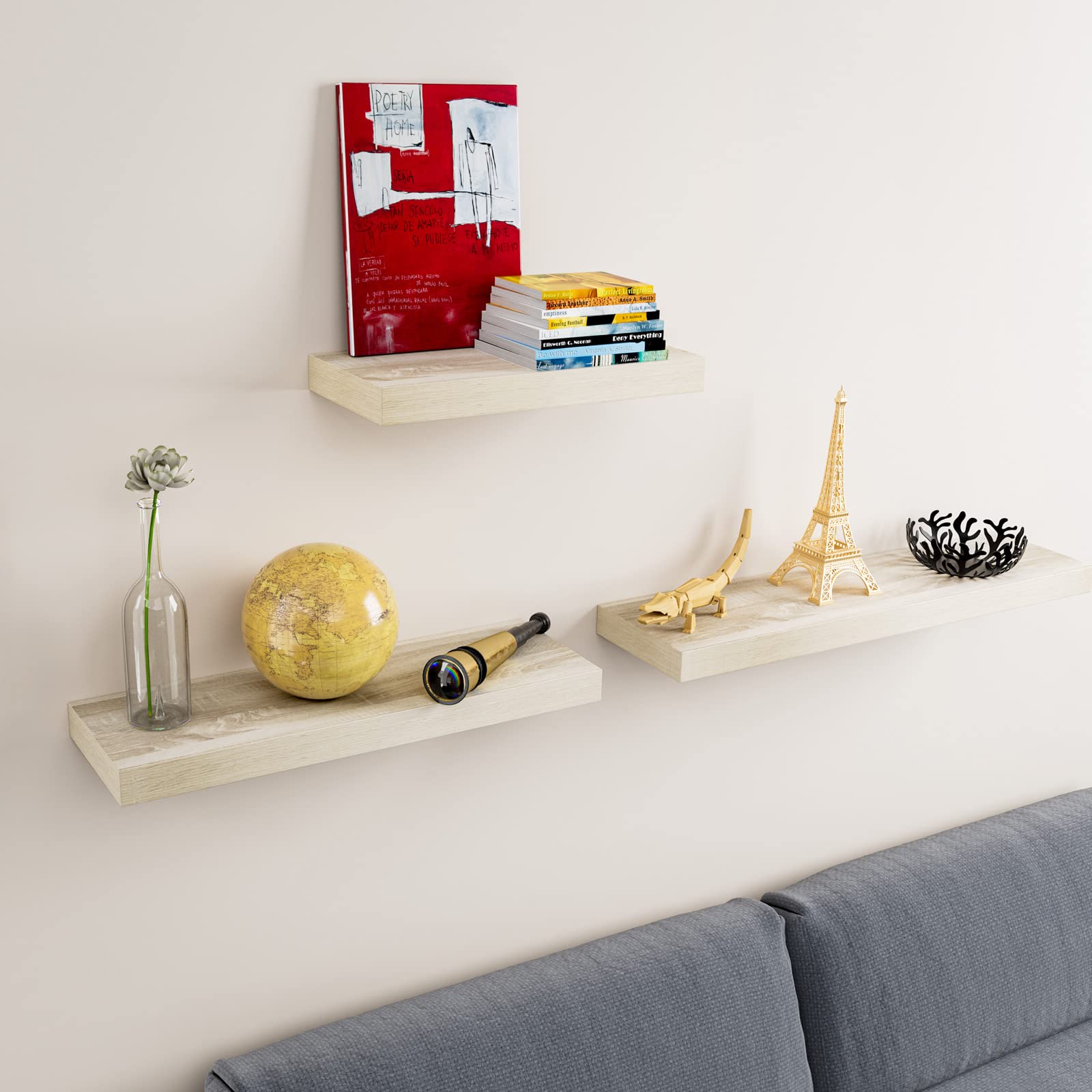 CASARIA® Set of 2 Floating Shelves 50cm x 23cm - Matt Grey MDF Wall Shelves with Hidden Brackets | 38mm Thick, 15kg Load Capacity | Perfect for Living Room, Kitchen, Bedroom & Office Storage & Decor