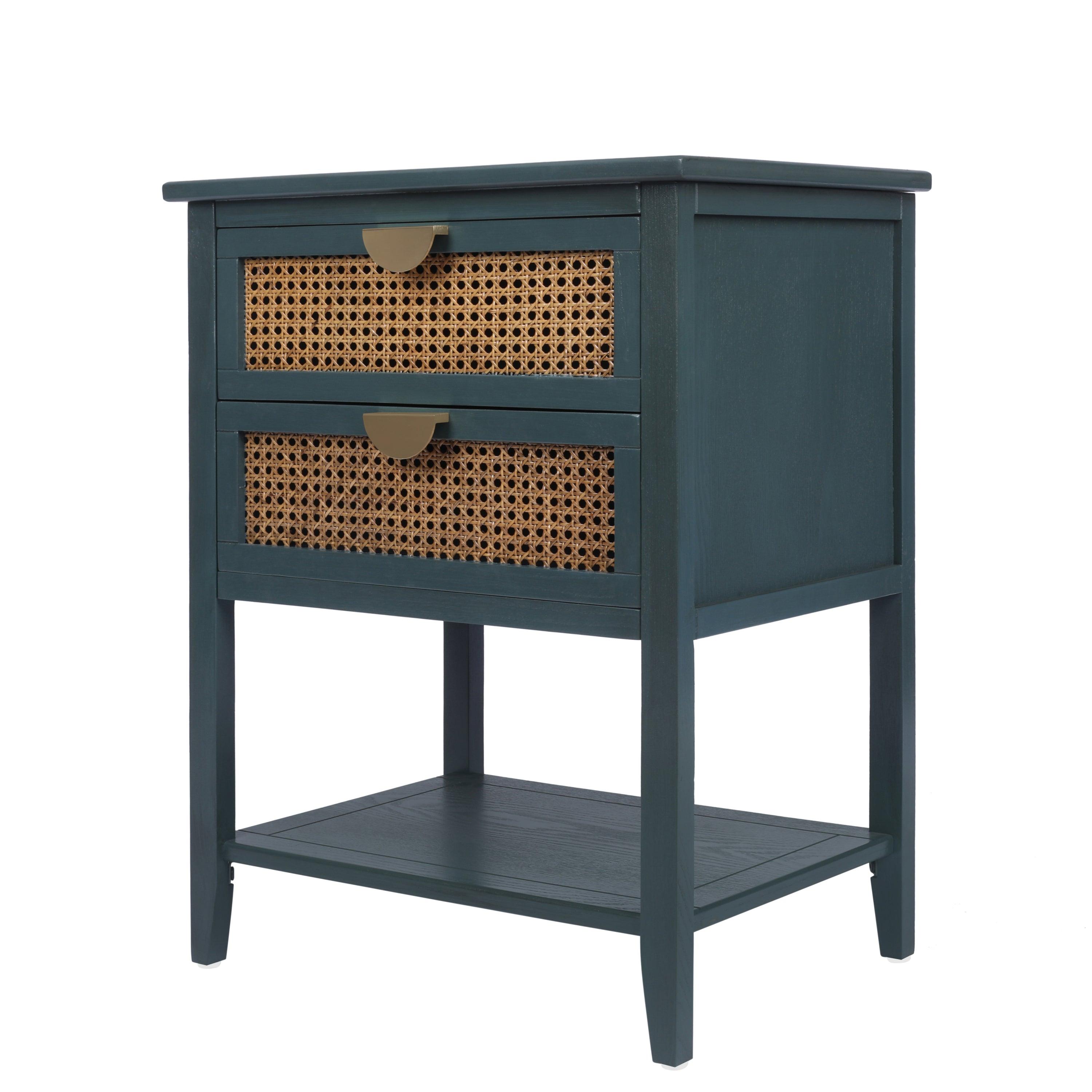 2 Drawer Rattan Side Table - Natural Woven End Table for Bedroom, Living Room, Study | Nightstand, Sofa Accent, Coffee Table Companion