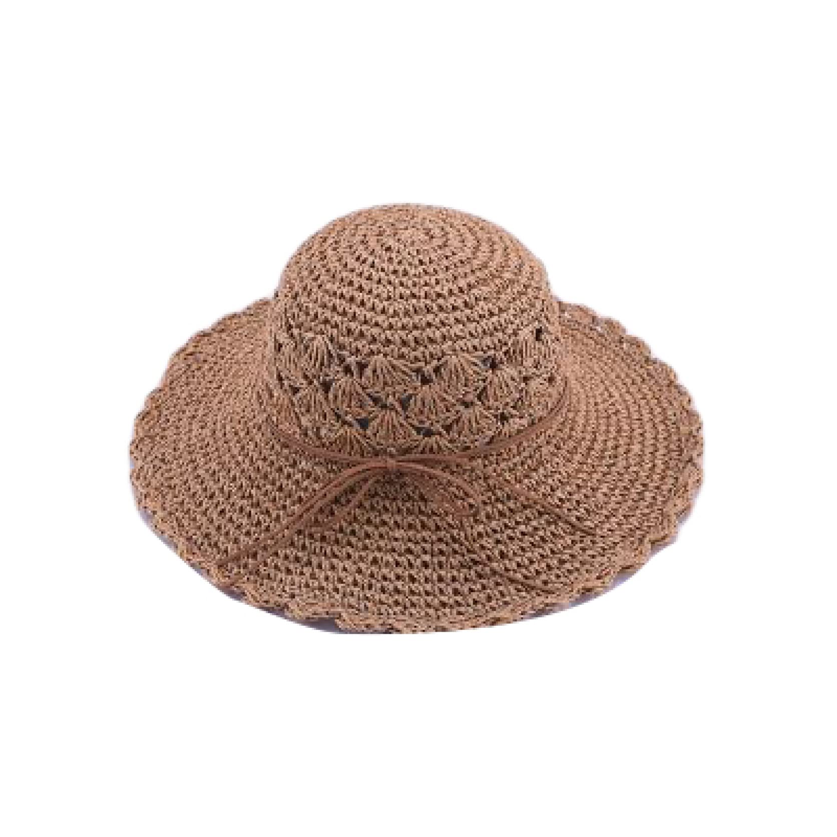 Women's Wide Brim Sun Hat - Foldable Crochet Straw Beach Hat for Summer - UV Protection Floppy Hat with Chin Strap - Perfect for Beach, Pool, Vacation & Outdoor Activities