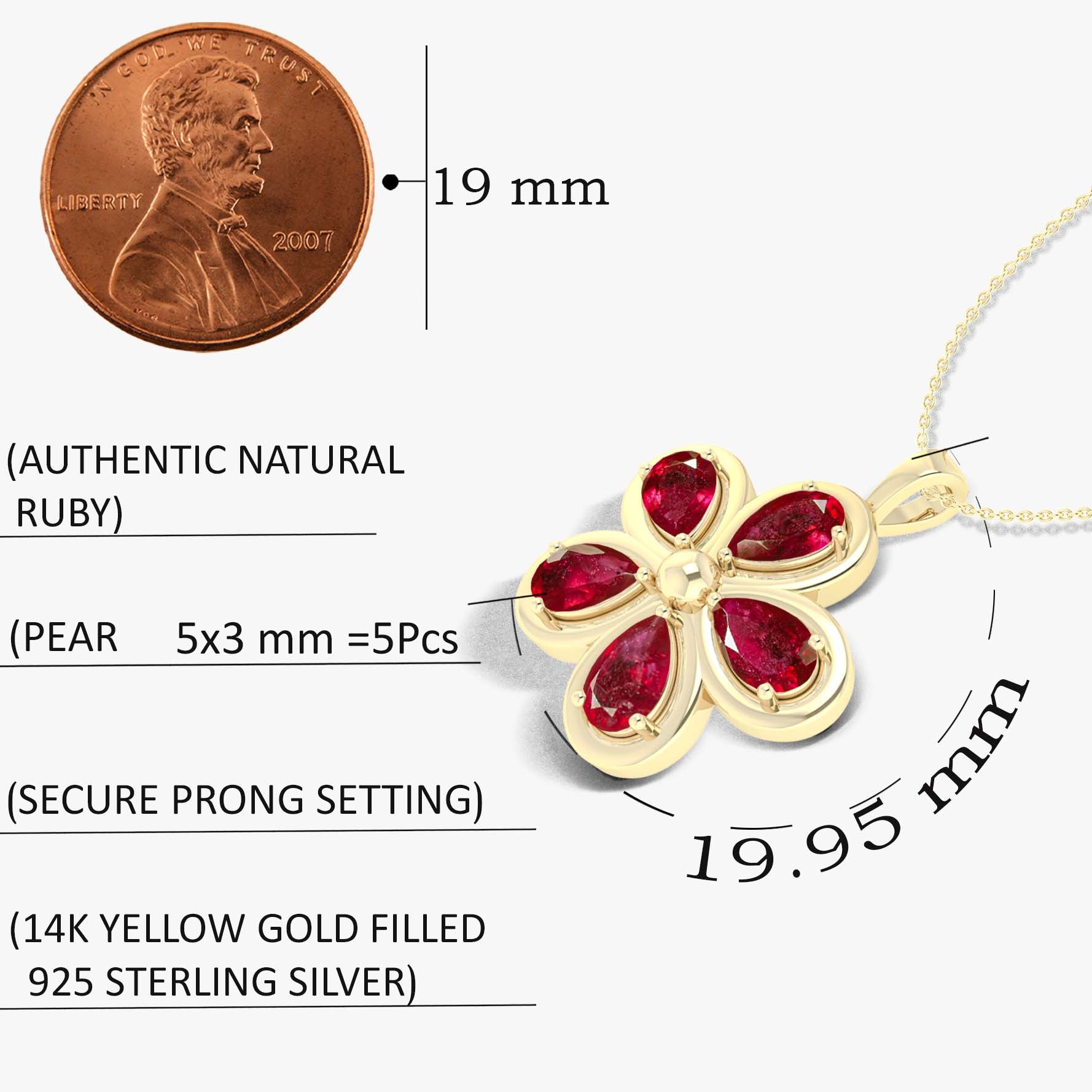 Natural Ruby Flower Pendant Necklace for Women - Elegant Floral Jewelry Gift for Birthday, Anniversary & Valentine's Day
