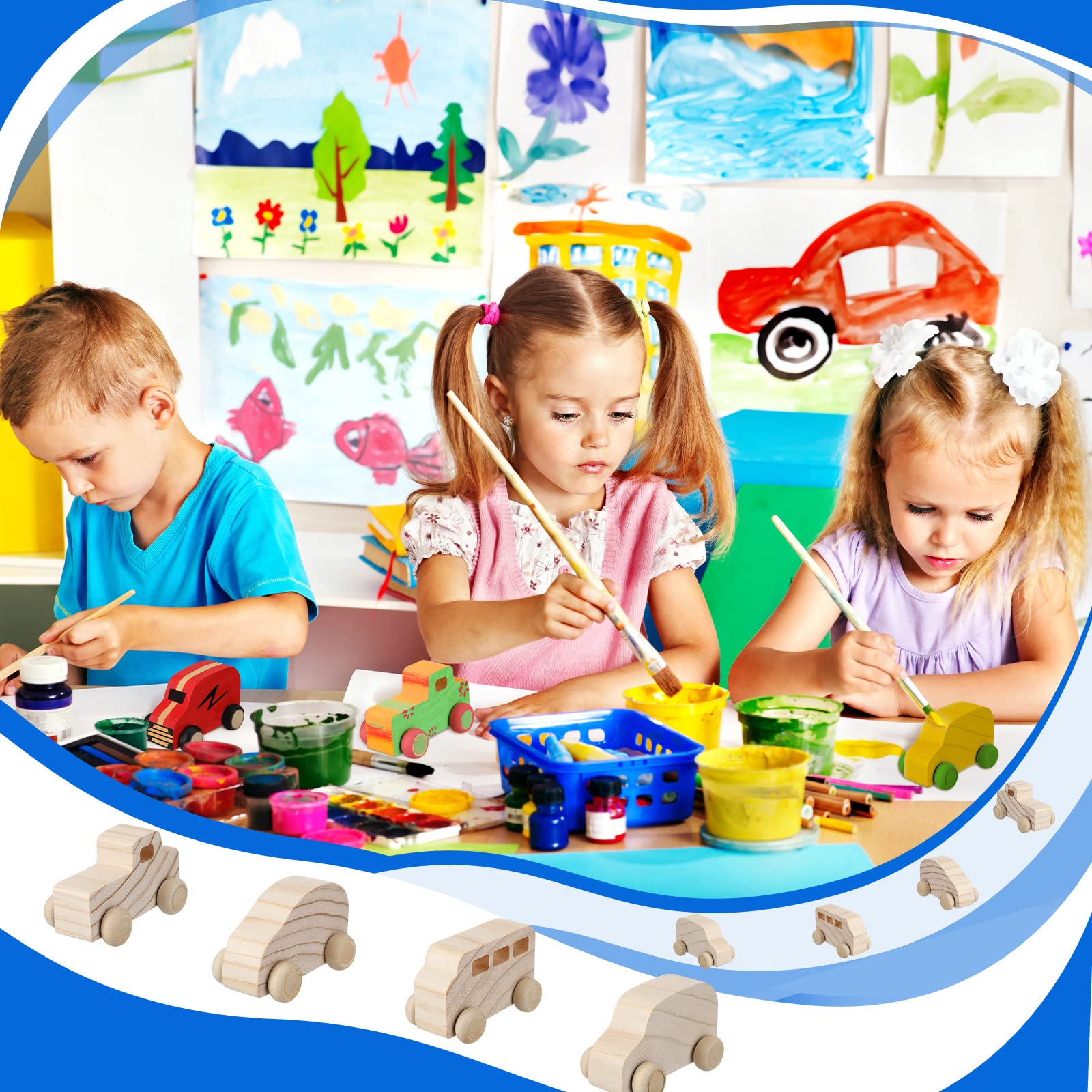 Chivao 12 Pcs Unfinished Wooden DIY Toy Cars - Paintable Wood Crafts for Kids, Students & Home Activities - Easy Woodworking Projects for Beginners (Cute Style) - Perfect for Classroom Crafts, Birthday Parties & Family Bonding Time