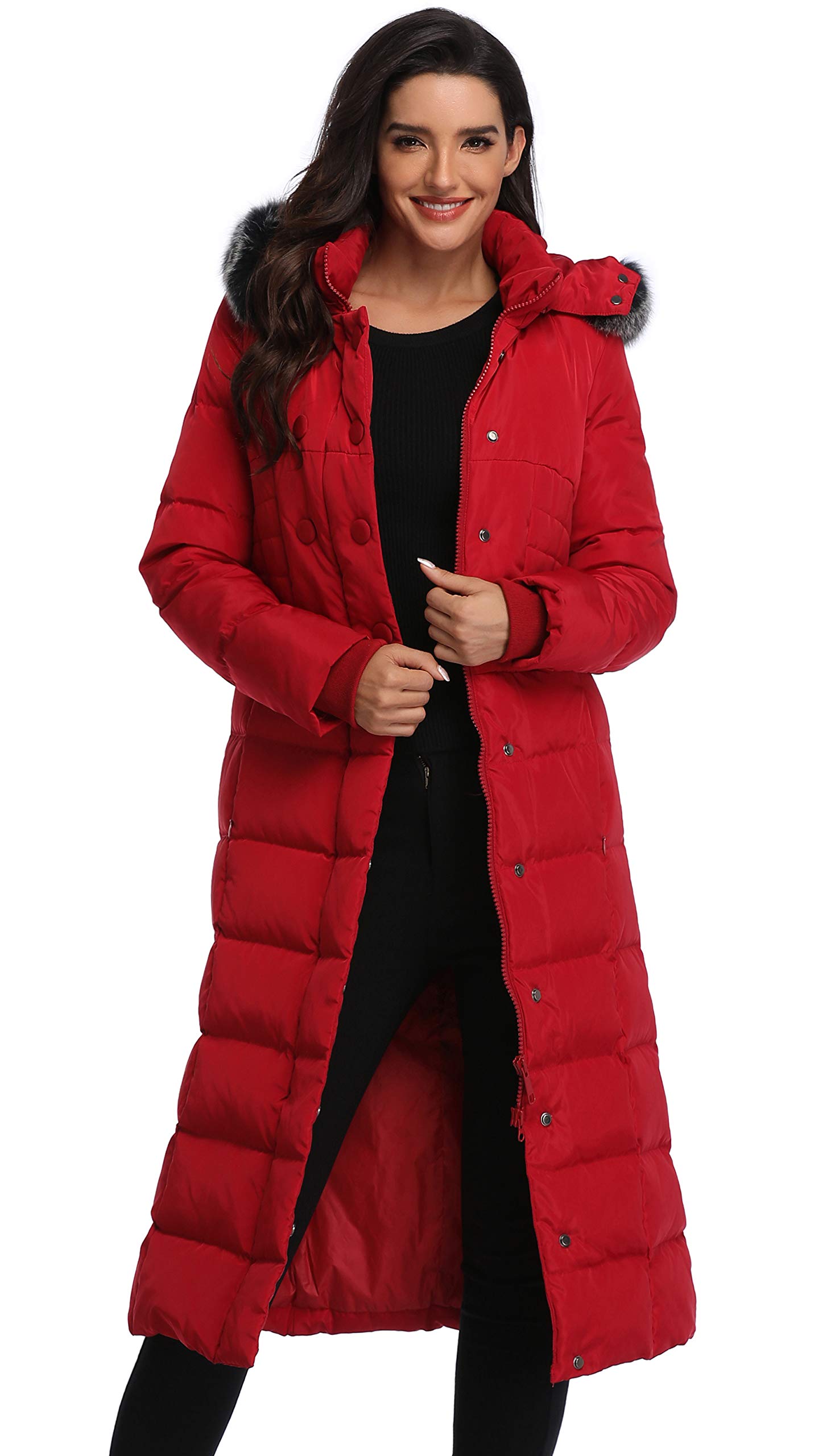 Molodo Women's Long Down Coat with Fur Hood - Warm Maxi Down Parka Puffer Jacket for Winter - Perfect for Snow, Cold Weather & Outdoor Activities