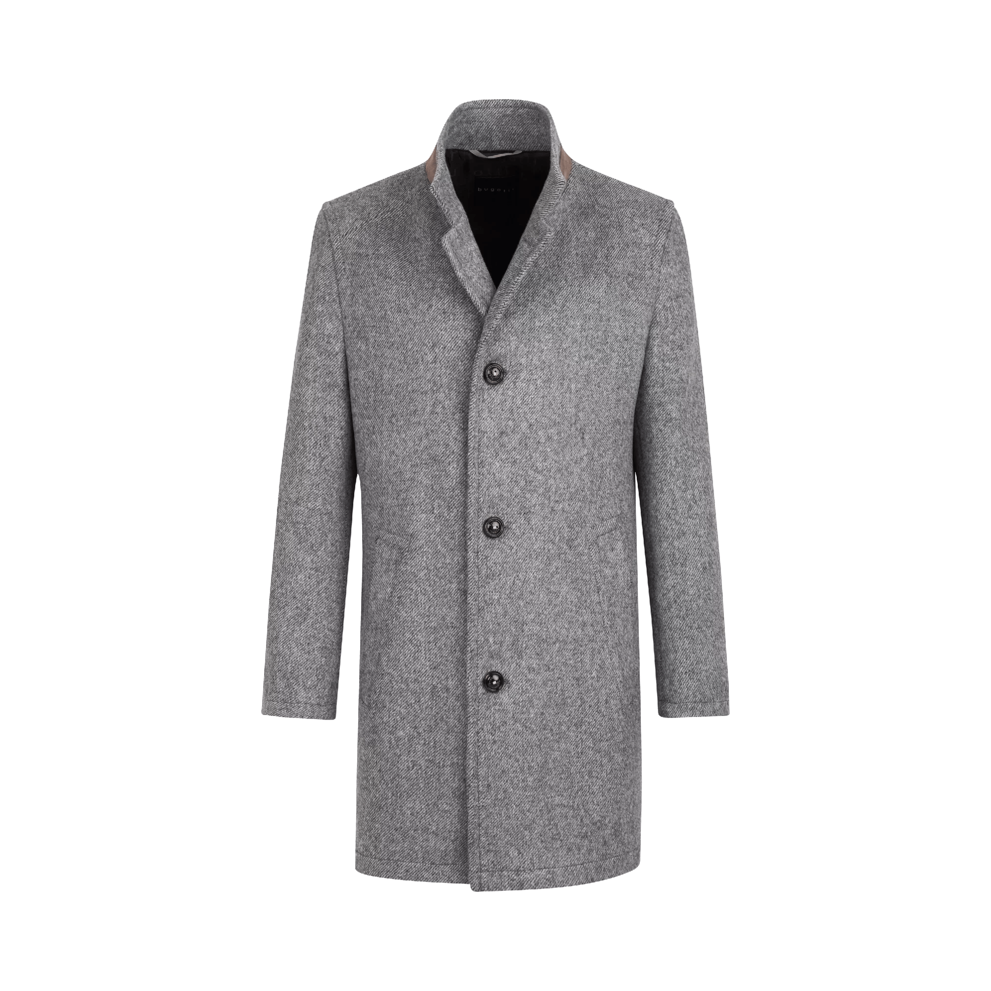 Bugatti Men's Slim Fit V-Neck Overcoat in Grey - Premium Wool Blend for Business & Formal Occasions