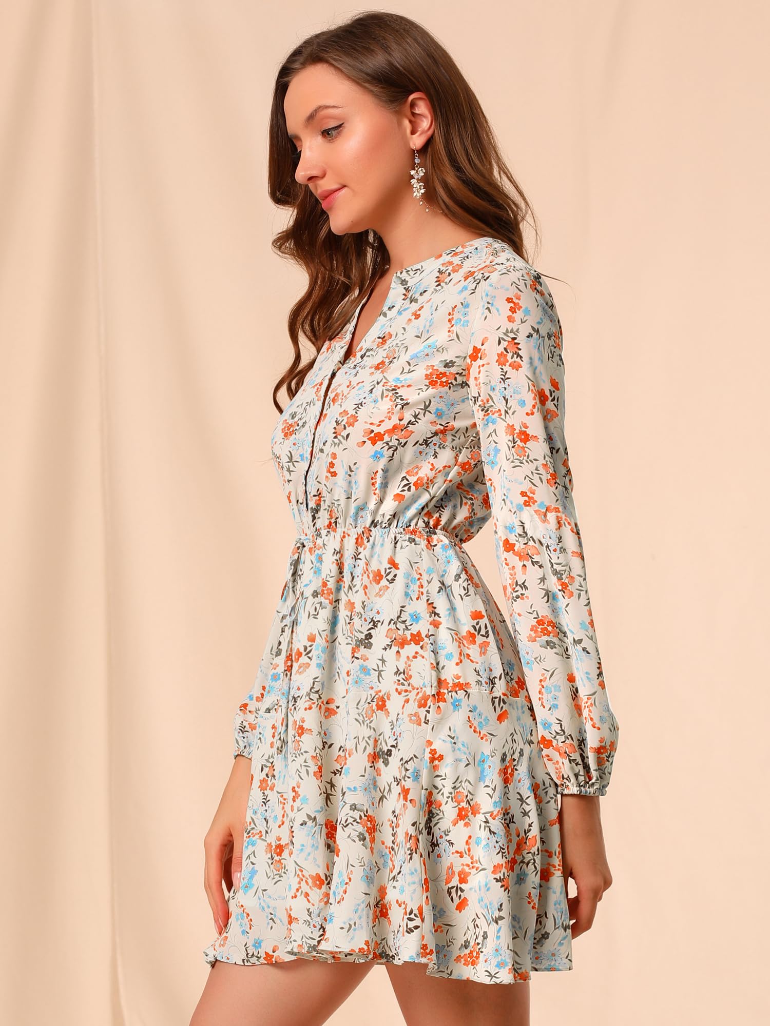 Allegra K Women's Vintage Floral Dress with Button Front & Tie Waist - Long Sleeve Boho Maxi Dress for Casual Outings, Date Nights & Spring Weddings