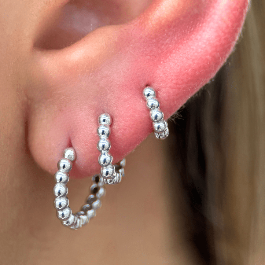 14K White Gold Bubble Beaded Hoop Earrings for Women - Elegant Dainty Everyday Jewelry Gift for Her, Perfect for Parties, Weddings & Date Nights
