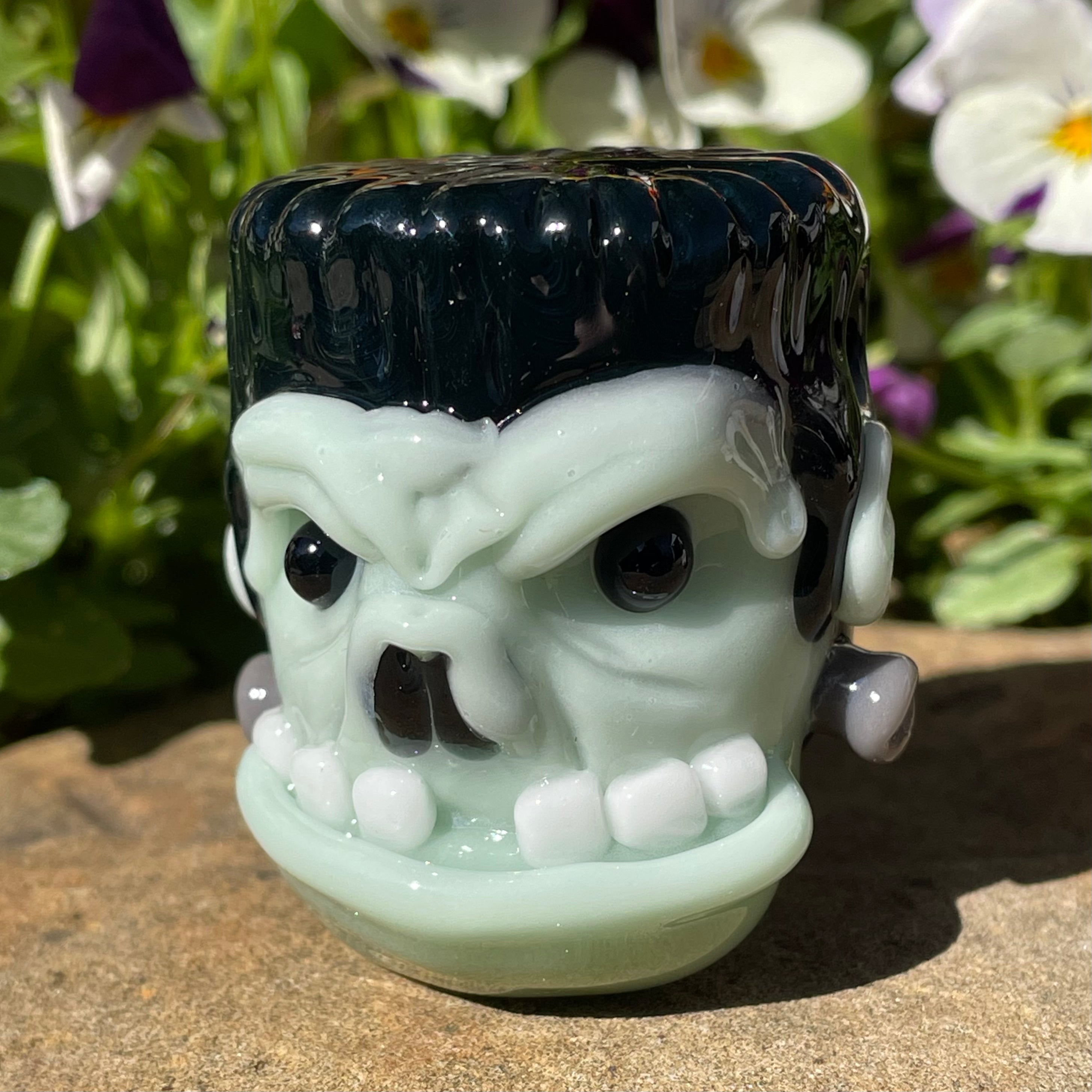 Handmade Glass Frankenstein Pendant Necklace - Gothic Horror Jewelry for Halloween Costume & Cosplay