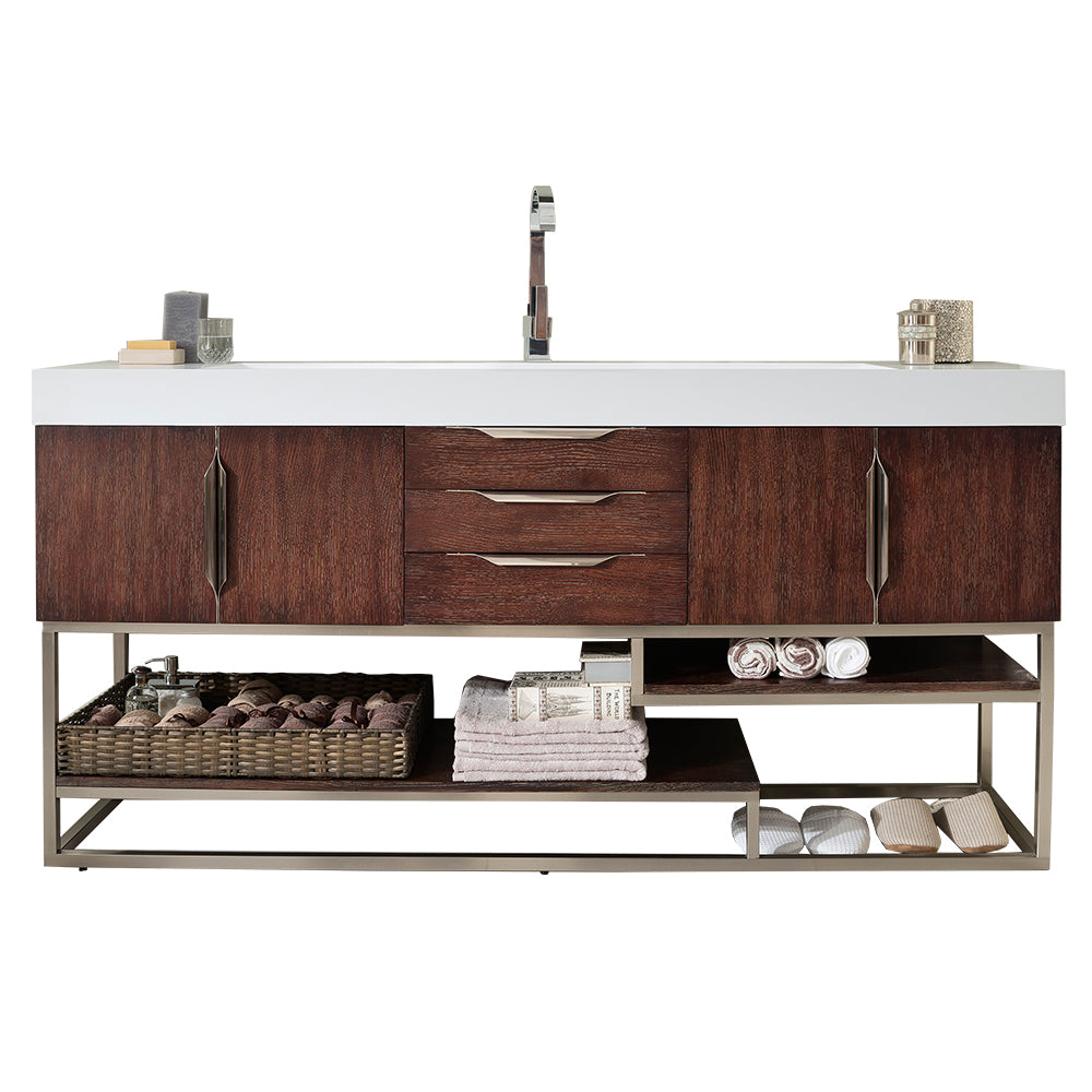 Columbia 72 Single Vanity with Glossy White Composite Top - Coffee Oak Bathroom Vanity for Modern Homes | Perfect for Master Bath, Guest Bath & Powder Room Makeovers