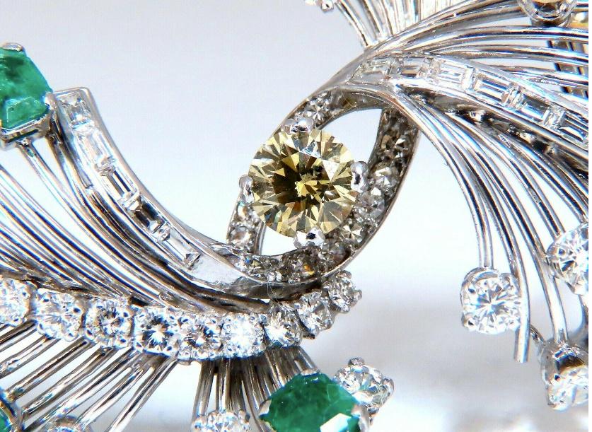 GIA Certified Natural Fancy Diamond Emerald Platinum Brooch Pin - Elegant Jewelry for Weddings, Galas & Special Occasions