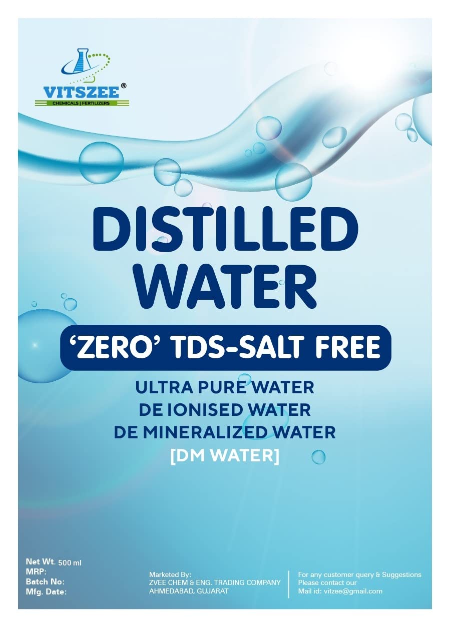 VITSZEE Pure Distilled Water 500ml - Laboratory Grade H2O for Batteries, Inverters, Autoclaving & Scientific Use | Multipurpose Deionized Water for Home, Lab & Medical Applications