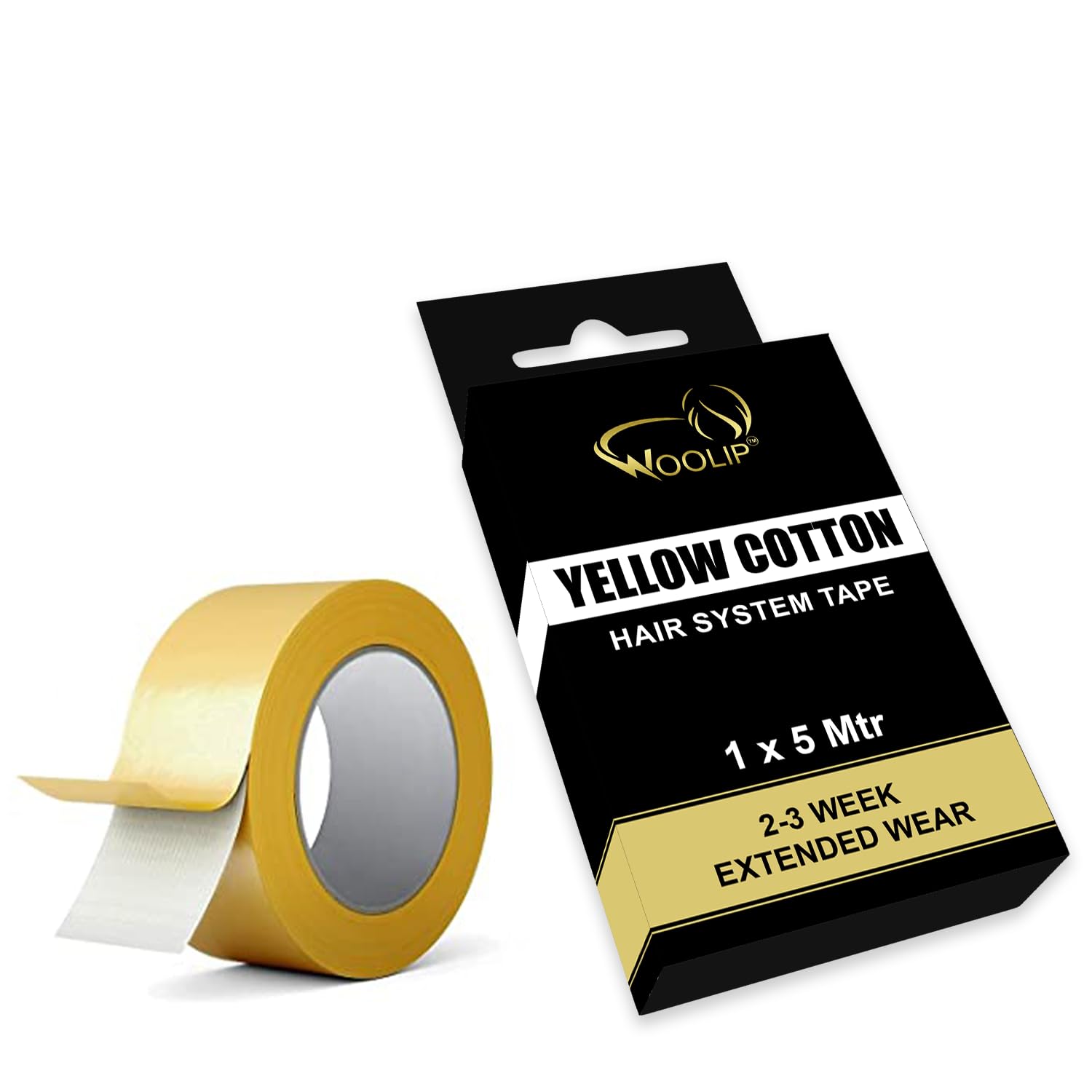 Woolip German Brown Wig Tape - Ultra Strong Hold 1 Inch Cotton Double Sided Waterproof Hair Patch Tape (5M Yellow) for Cosplay, Costumes & Daily Wear