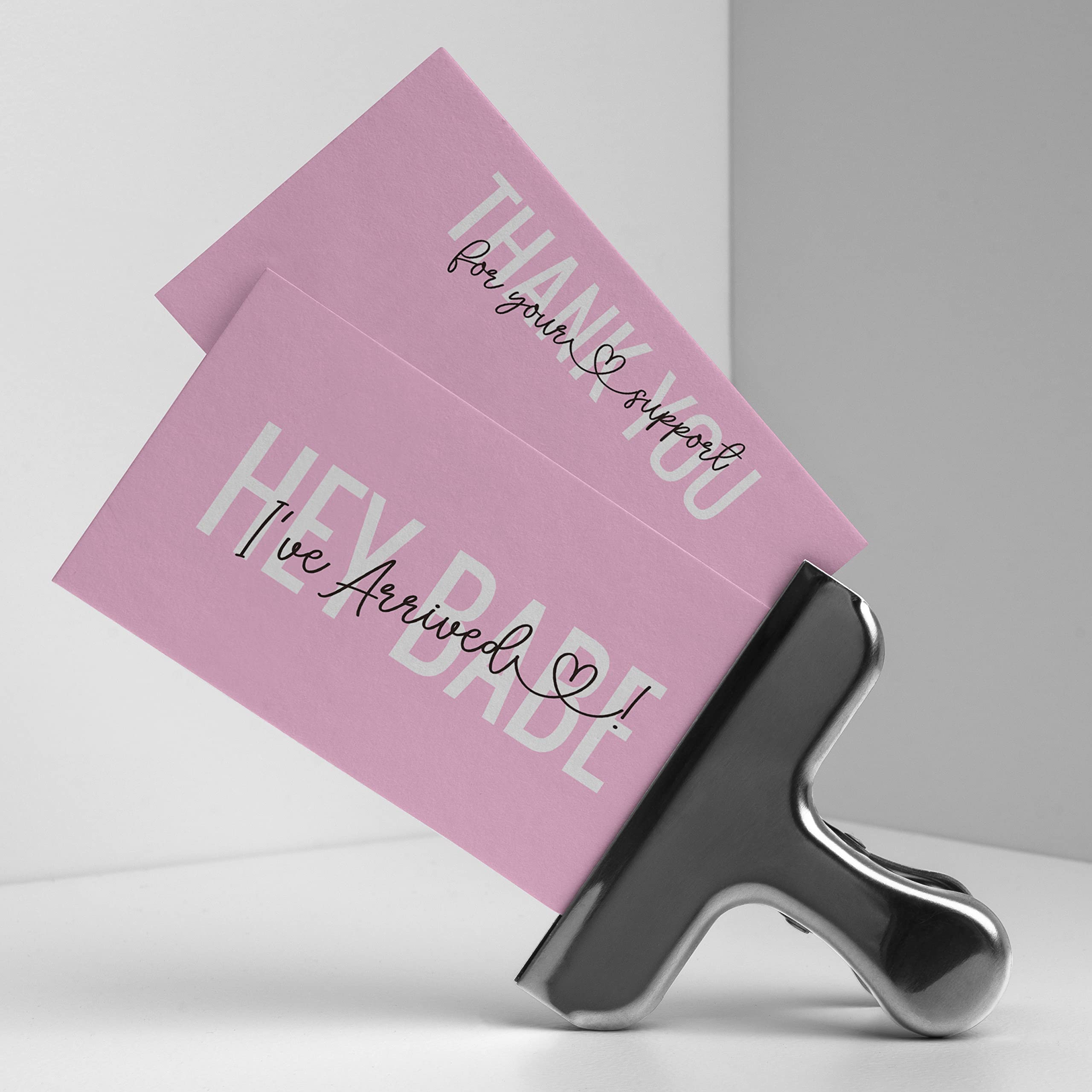 ITZAMNA 'Hey Babe I've Arrived' Thank You Cards - Pack of 100 Pink Heart Script Greeting Cards for Small Business Appreciation | Perfect for Customer Thank You Gifts, Wedding Favors & Party Invitations