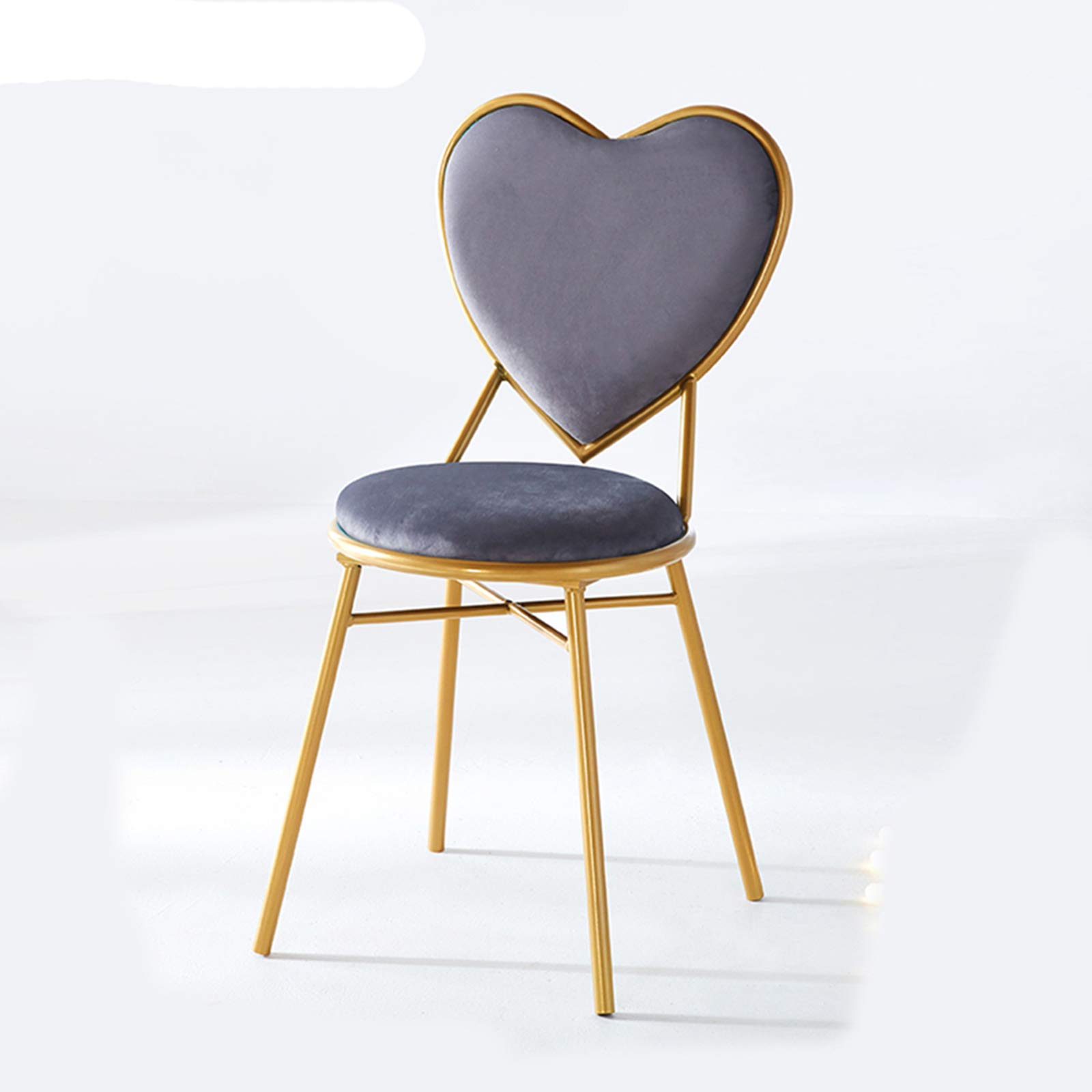 JHSLXD Gold Love Shape Makeup Vanity Chair - Elegant Iron Art Dining & Lounge Armchair for Girls Bedroom, Restaurant, Reading Nook - Multipurpose Decorative Furniture (Gray)