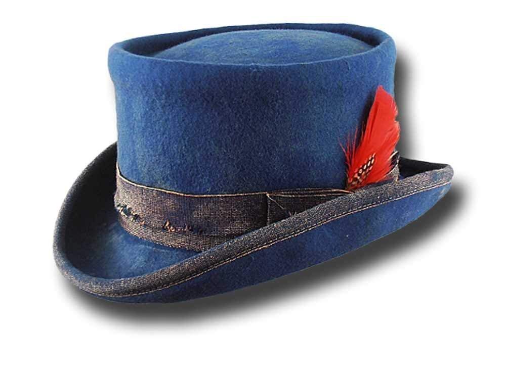 Vintage Western Desert Rat Top Hat - Blue Distressed Aged Cowboy Hat for Steampunk, Cosplay & Wild West Themed Parties