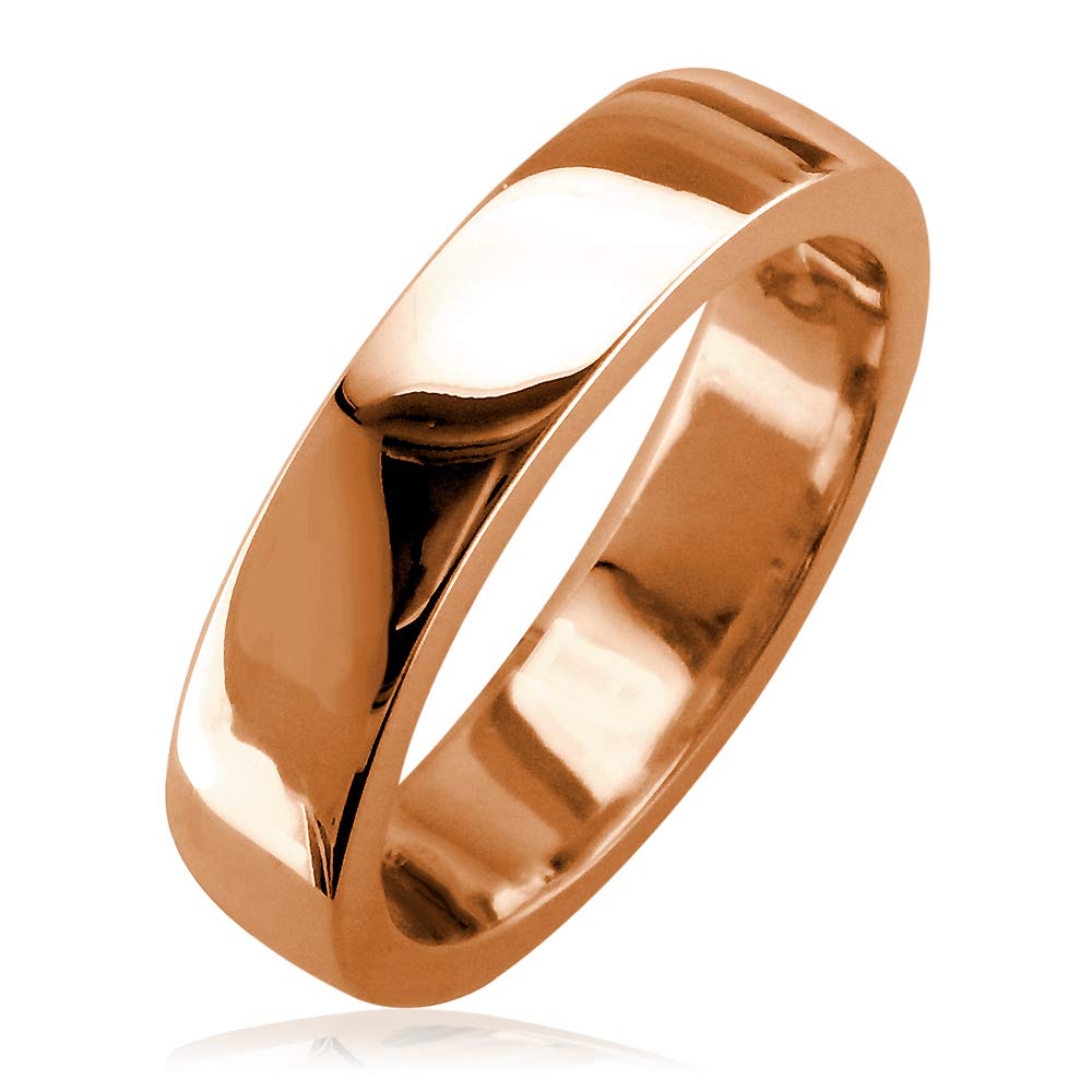 18k Rose Gold Men's Classic Plain Slightly Domed Wedding Band Ring - 5mm Wide Comfort Fit for Engagement, Anniversary & Everyday Wear
