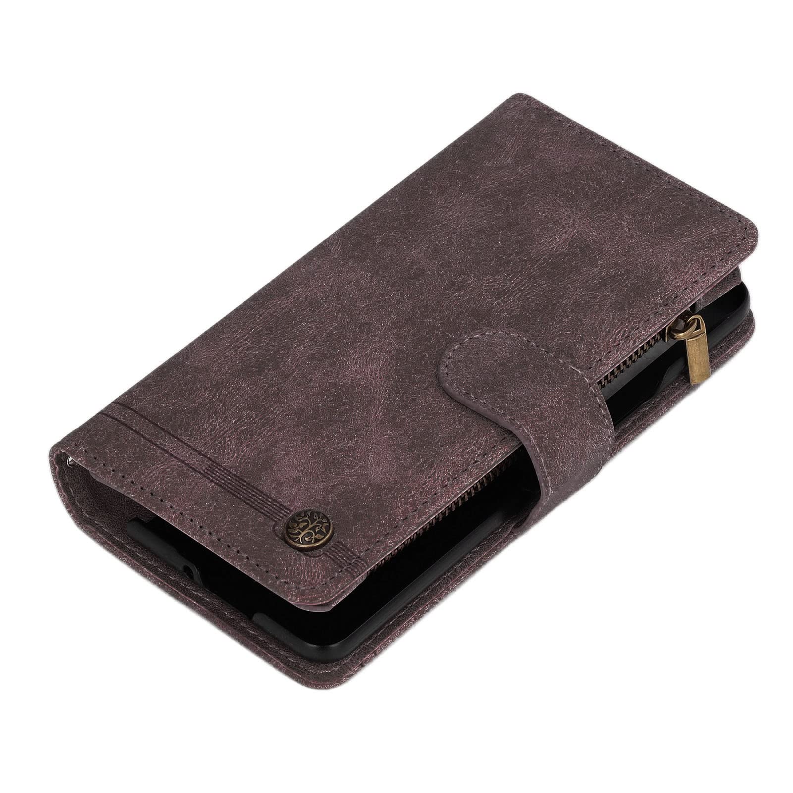 Durable Magnetic Phone Purse Case for Samsung Z Fold 3 - PU Leather Stand Cover with Zipper, Large Capacity & Full Screen Protection (Brown) - Perfect for Travel, Work & Everyday Use
