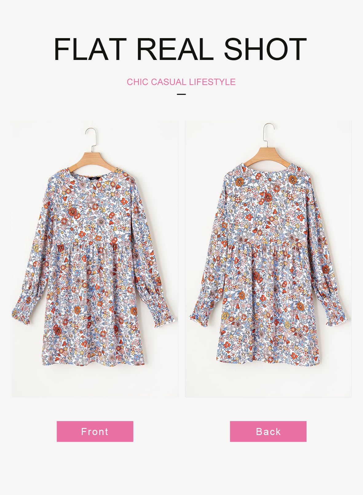 Women's Boho Floral Mini Dress Long Sleeve Babydoll Swing Shift Dress for Spring Summer 2025 | Casual Party, Date Night & Vacation Outfit