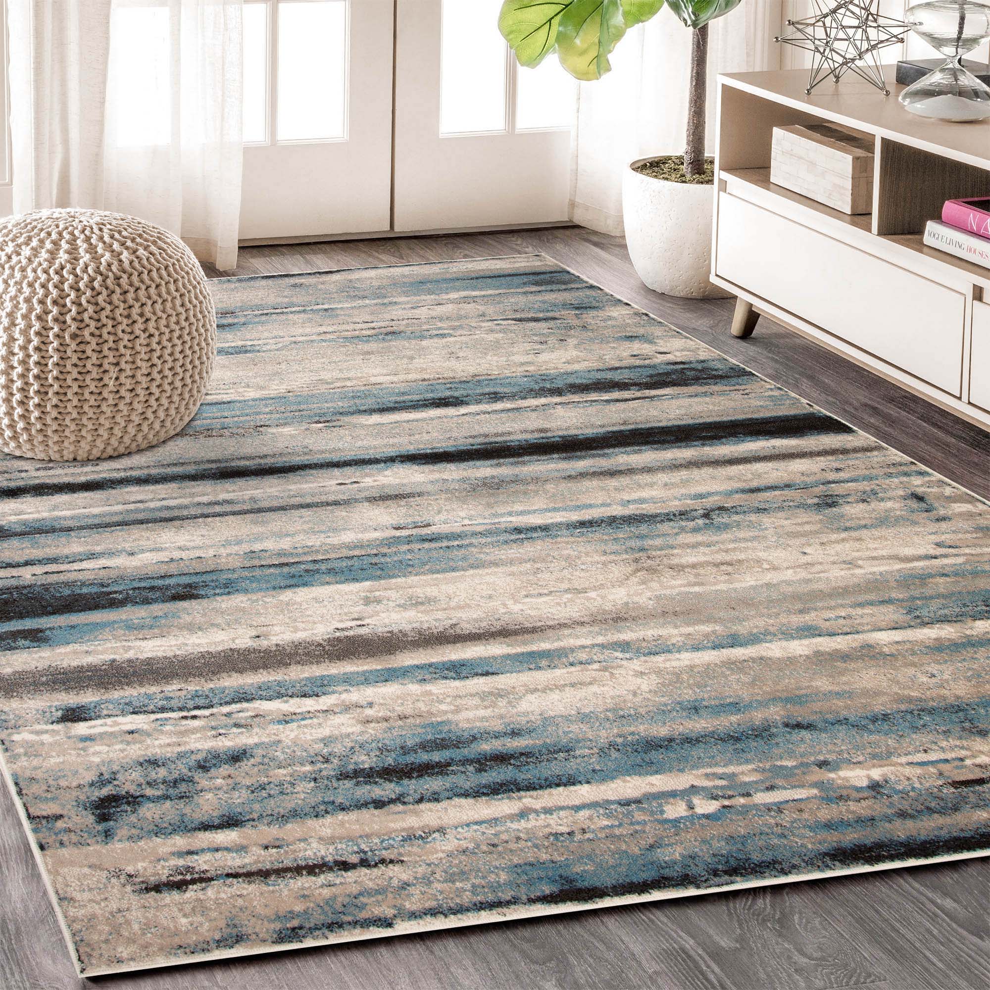 Taia Striped Damask Indoor Area Rug - Non-Slip Runner Carpet for Living Room, Bedroom, Hallway | Soft Modern Home Decor