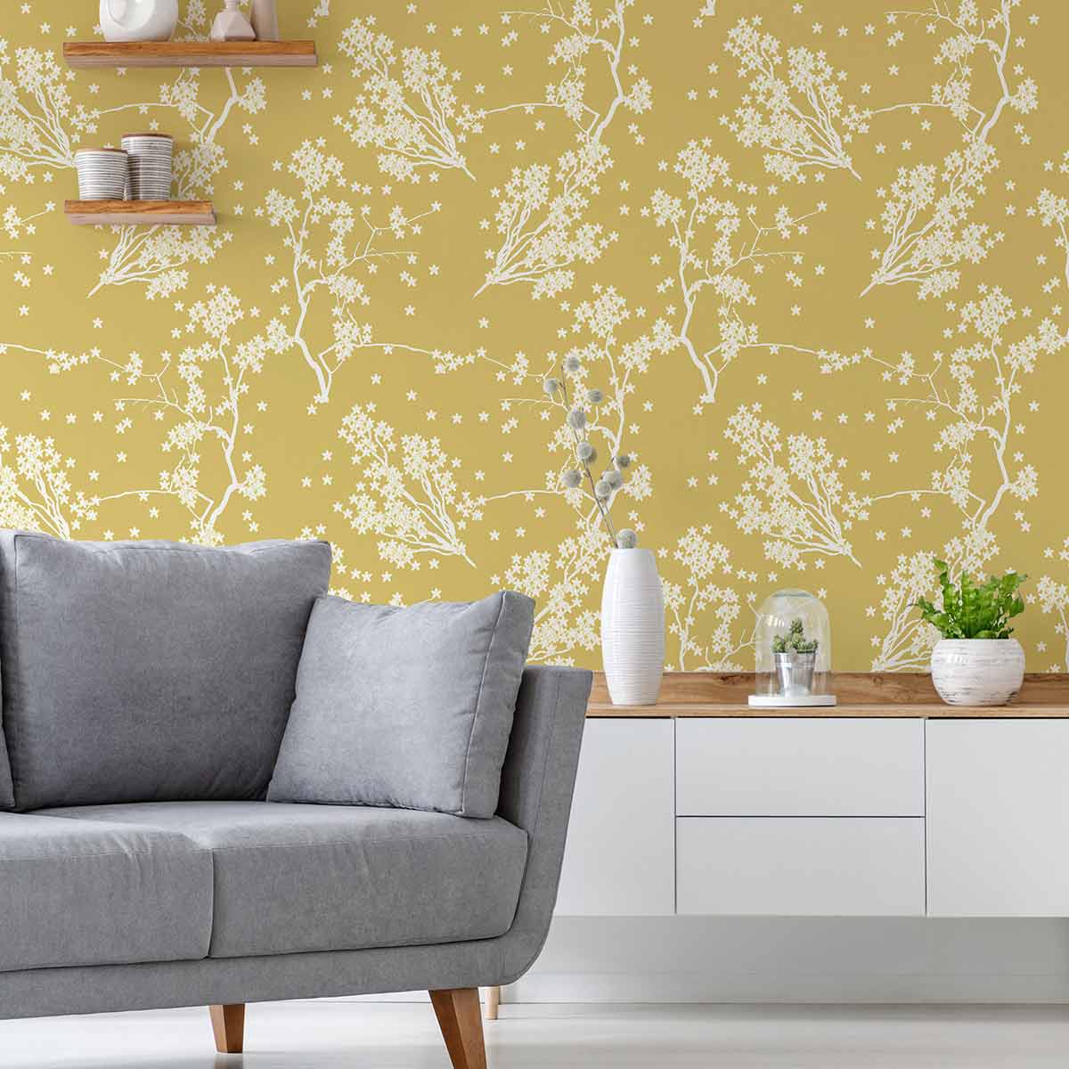 Yellow Flower Peel and Stick Removable Wallpaper - Self-Adhesive Decorative Vinyl for Bedroom, Living Room, Kitchen - Easy to Apply & Remove - 1001 Designs - Perfect for Home Decor & DIY Projects