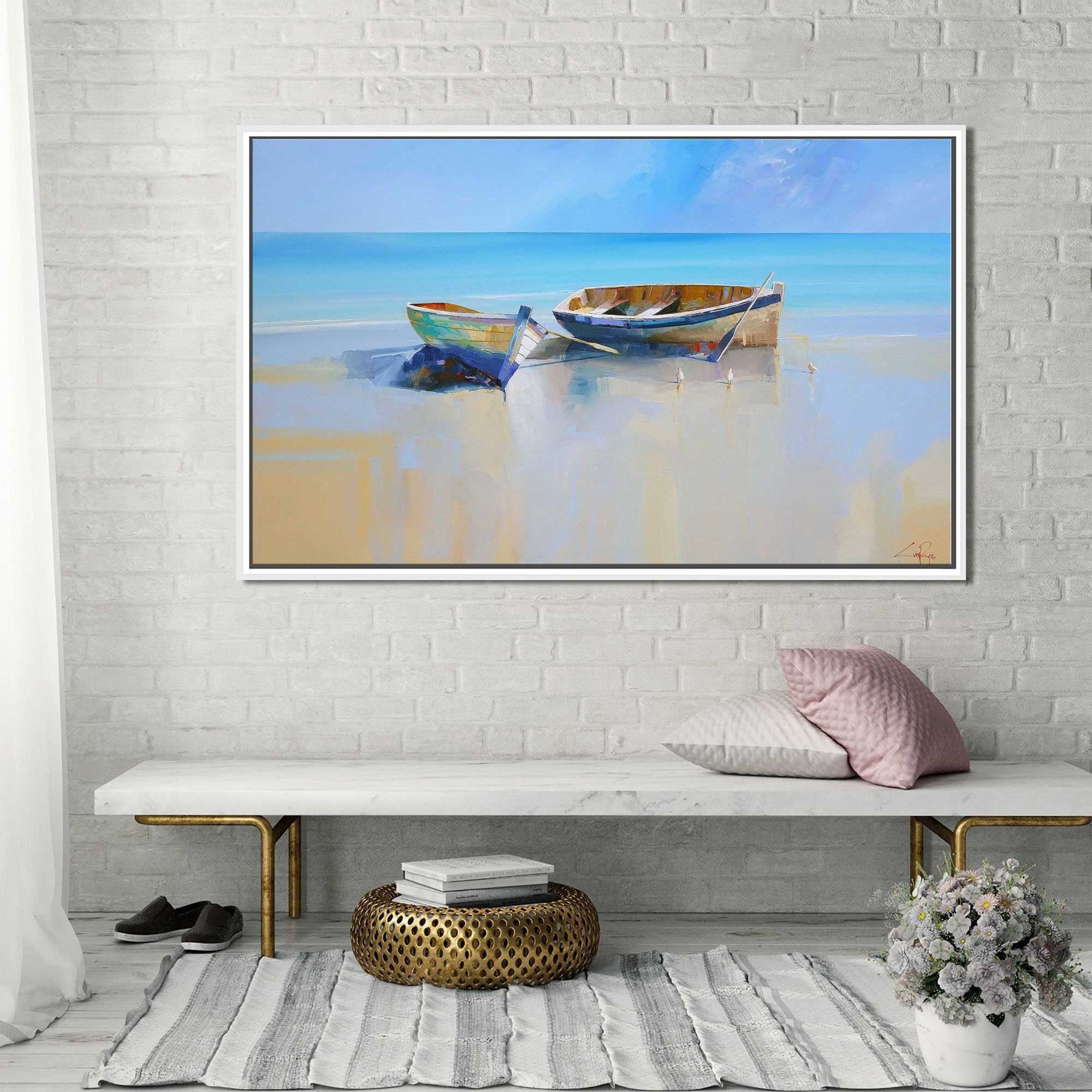 Afternoon Gulls Floating Canvas Wall Art - Seagull Beach Decor for Living Room, Bedroom & Office - Coastal Themed Home Decor